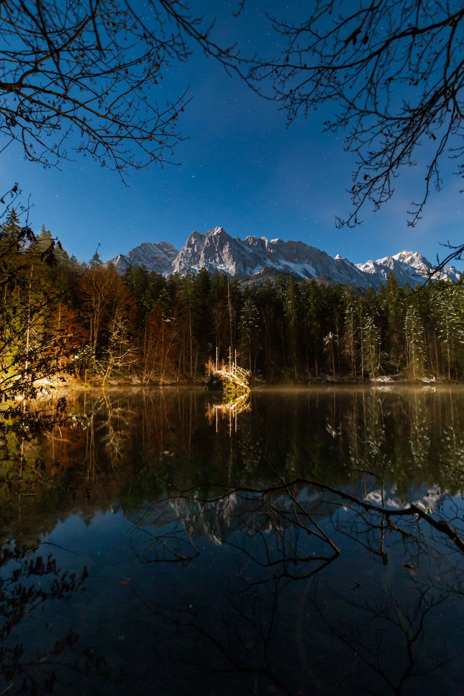 A moonlit night at lake Badersee, Grainau, Bavaria.