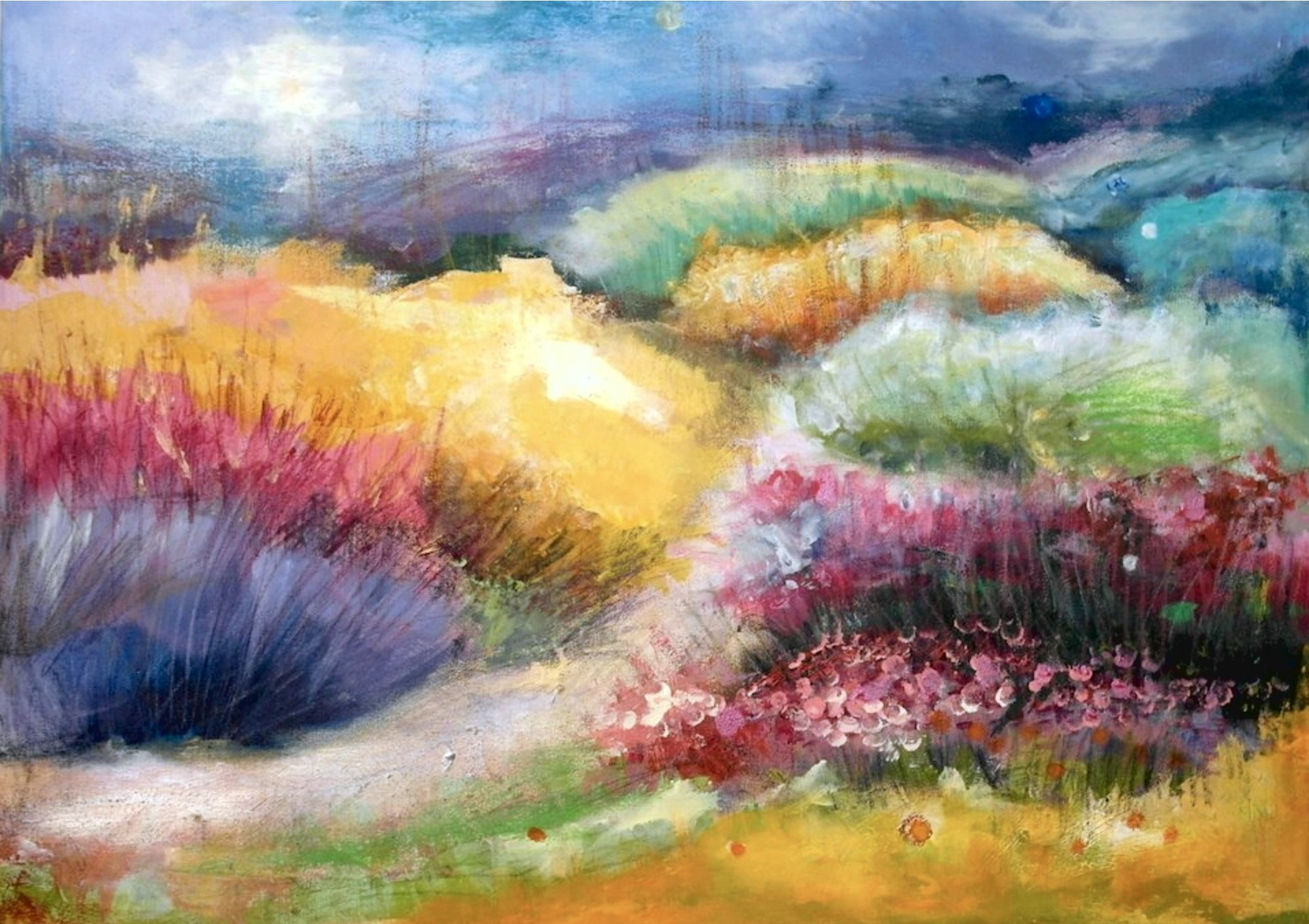 Garden – painting by Michalina Koch, acrylic and pencils on canvas, 2020