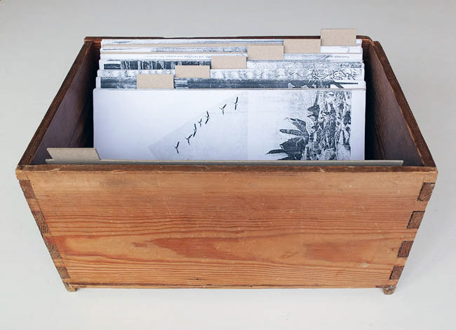 7 Tongues, collage index in a wooden box