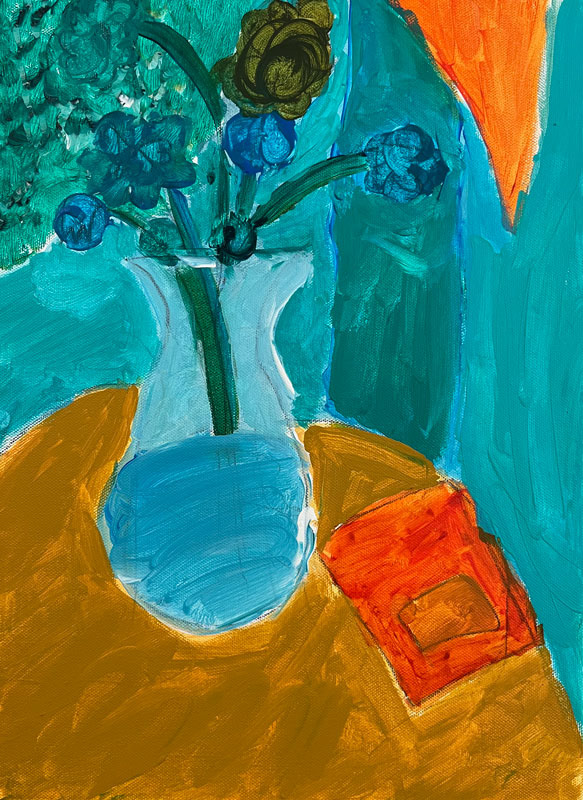 Acryl auf Leinwand, Stillleben Blumenvase, aus der Kinder Malkurs Dornbirn