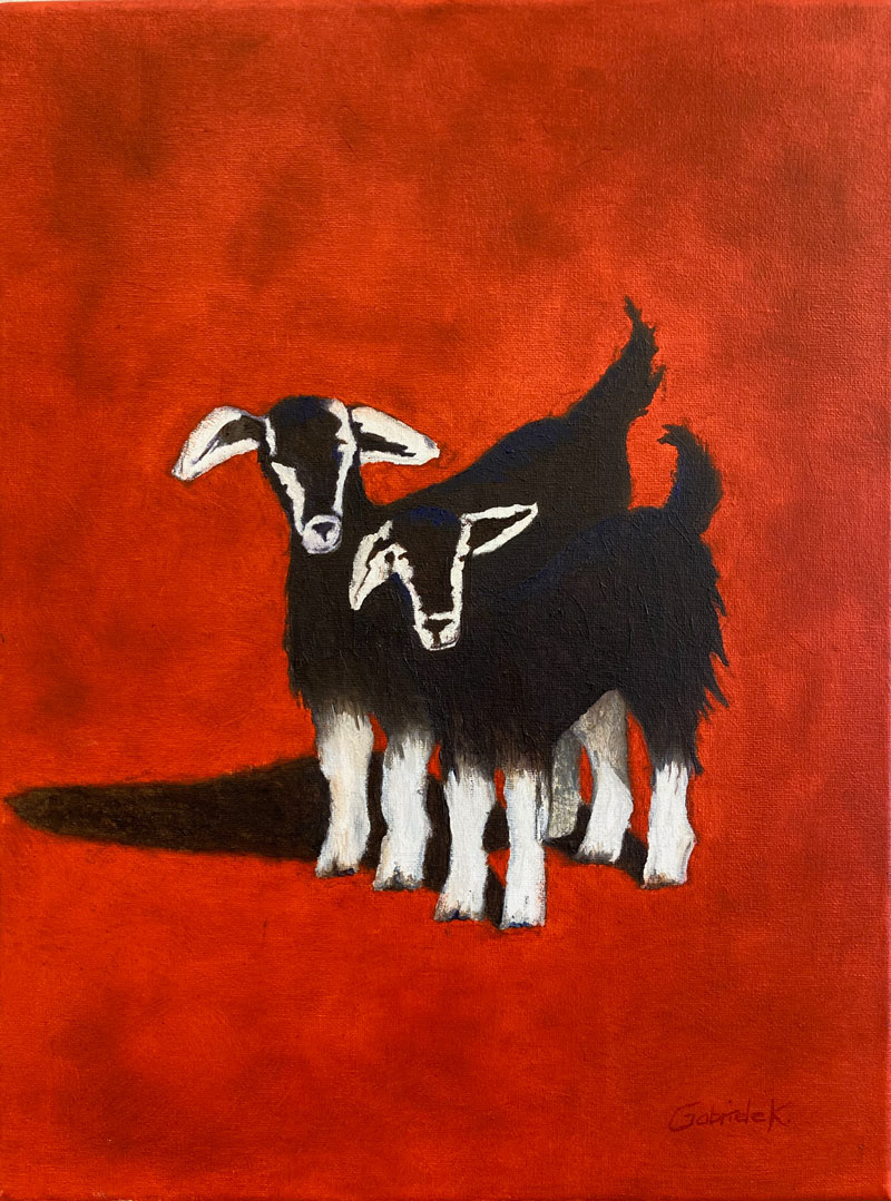 Oelbild von zwei Ziegen – Erwachsenen-Malkurs im Atelier von Malkurs Dornbirn Vorarlberg