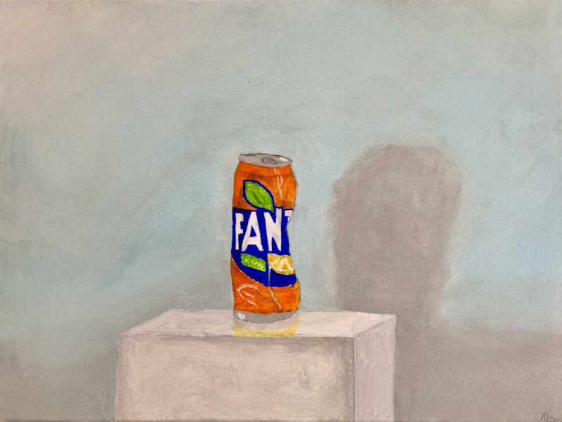 Jugendliche Malkurs Dornbirn Stillleben mit Fanta Dose auf Leinwand gemalt