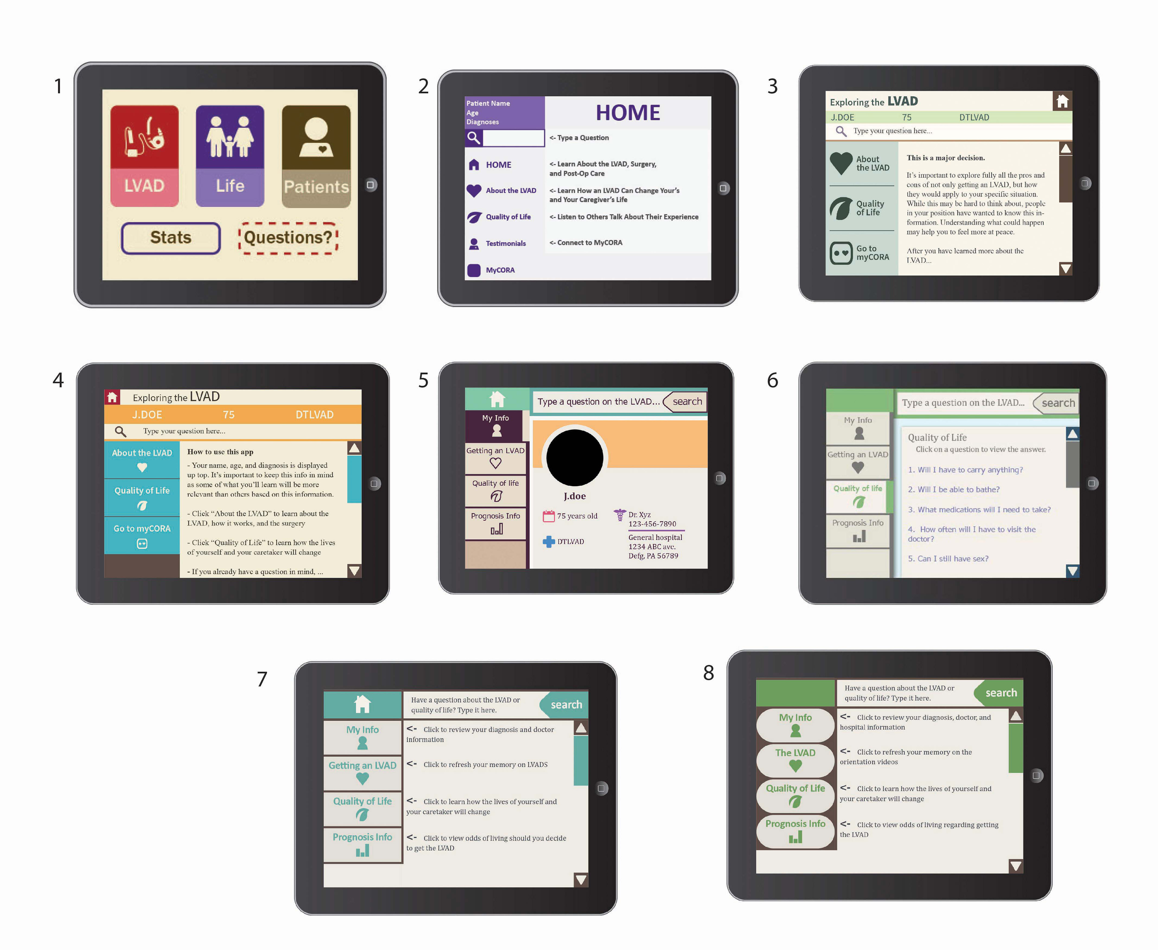 Examples showing different color palates applied to the app.