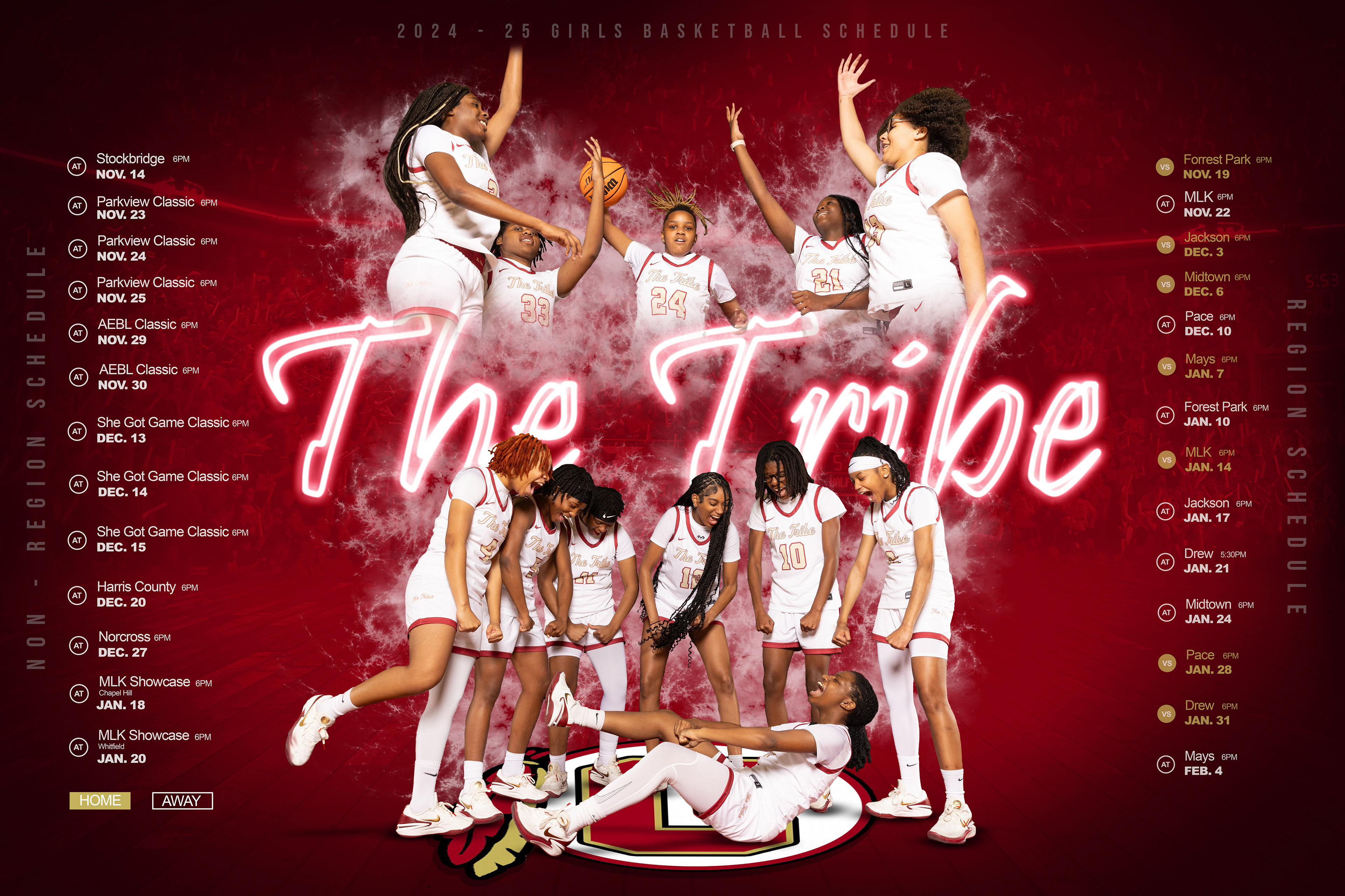 Creekside Highschool Girls Basketball Coach wanted to be different and have a poster of their 24-25 schedule posted around the school and online. I designed this poster in Photoshop using various techniques and tools within the application. I also incorporated the schools logo and some pictures of the team that they took during their media day.