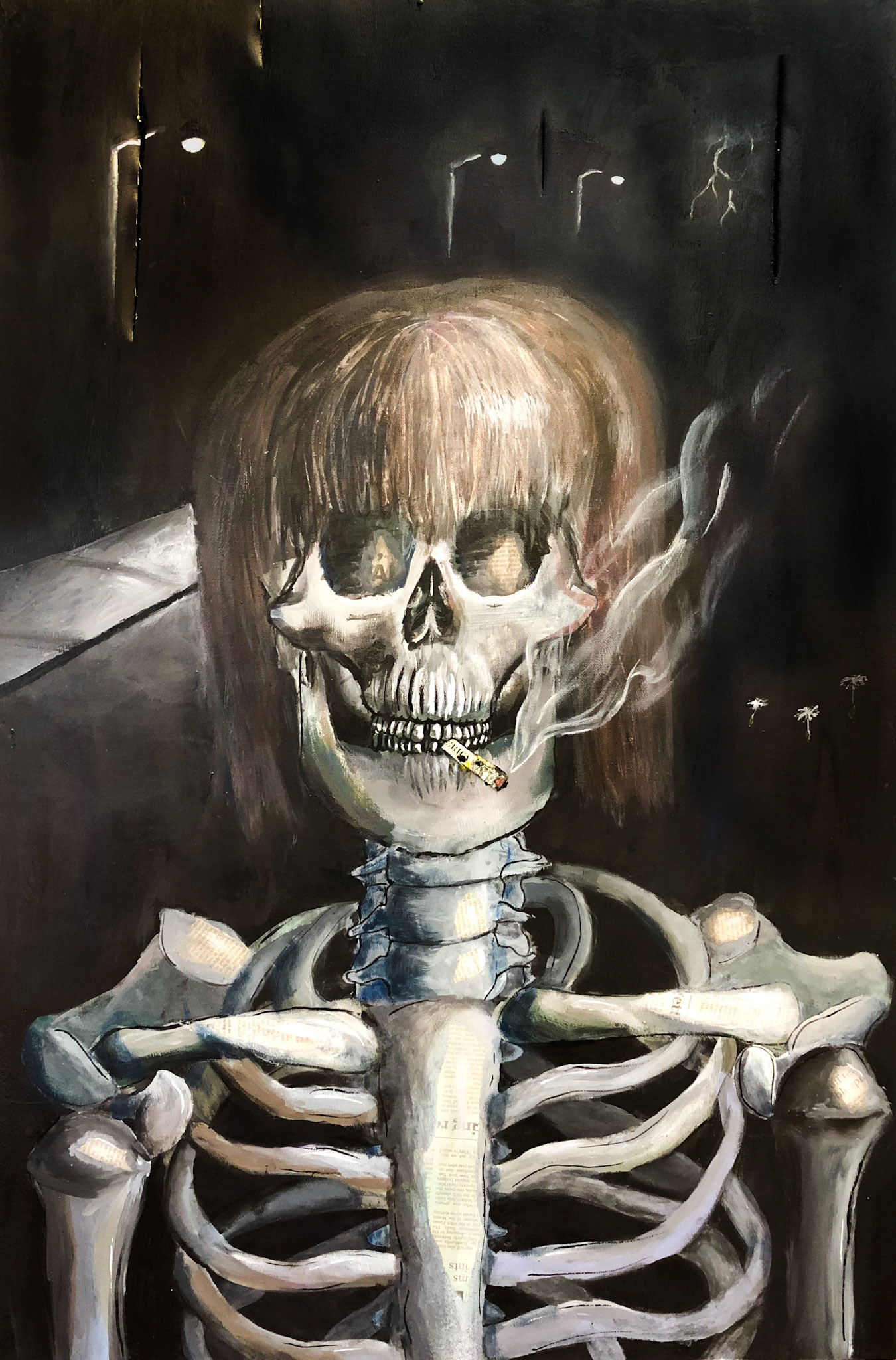 "Streetlights and Cigarettes" 24x36" Varnished Acrylic and Found Paper on Canvas