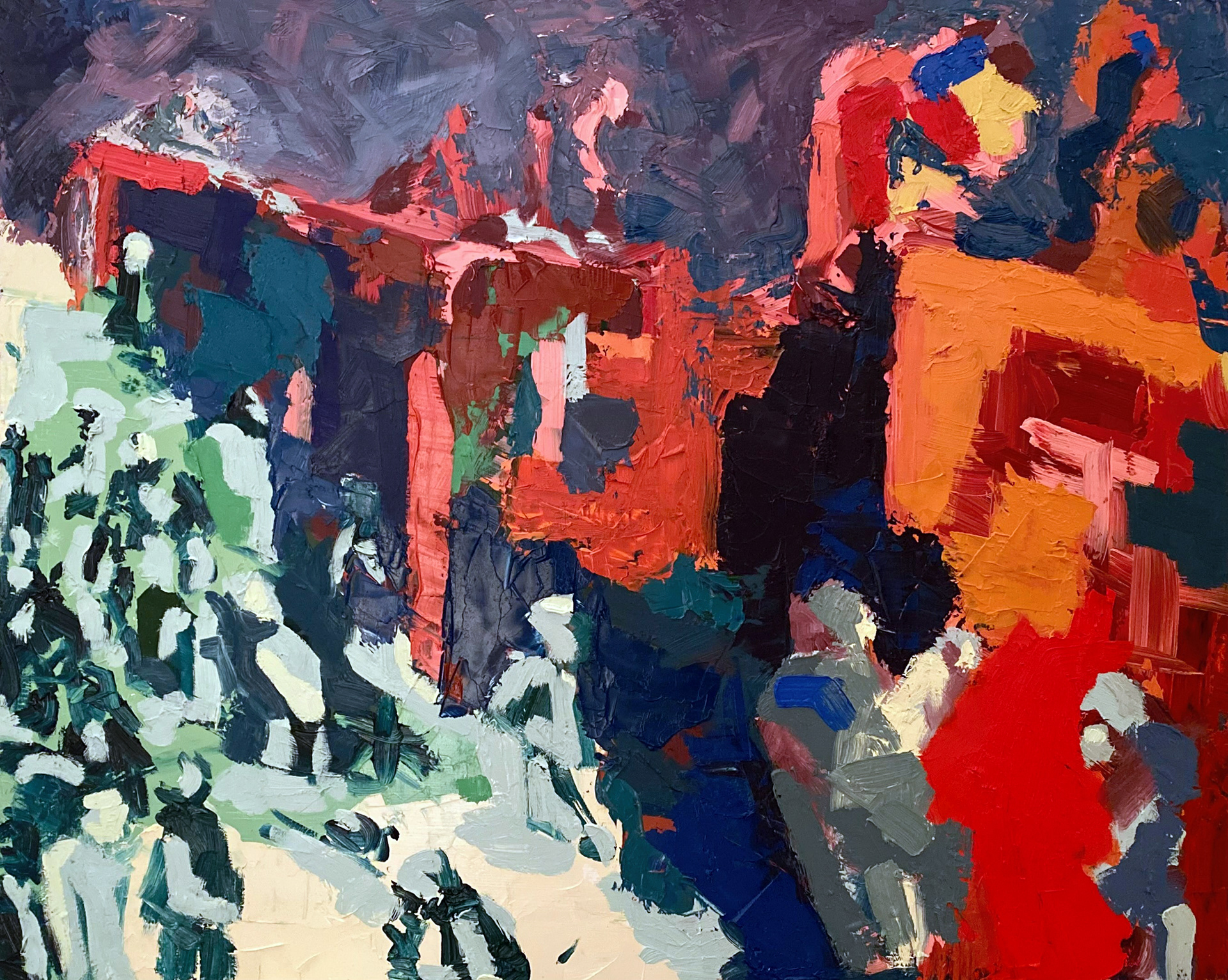 Boxcars, 2022 | Oil in Masonite, 30" x 24"