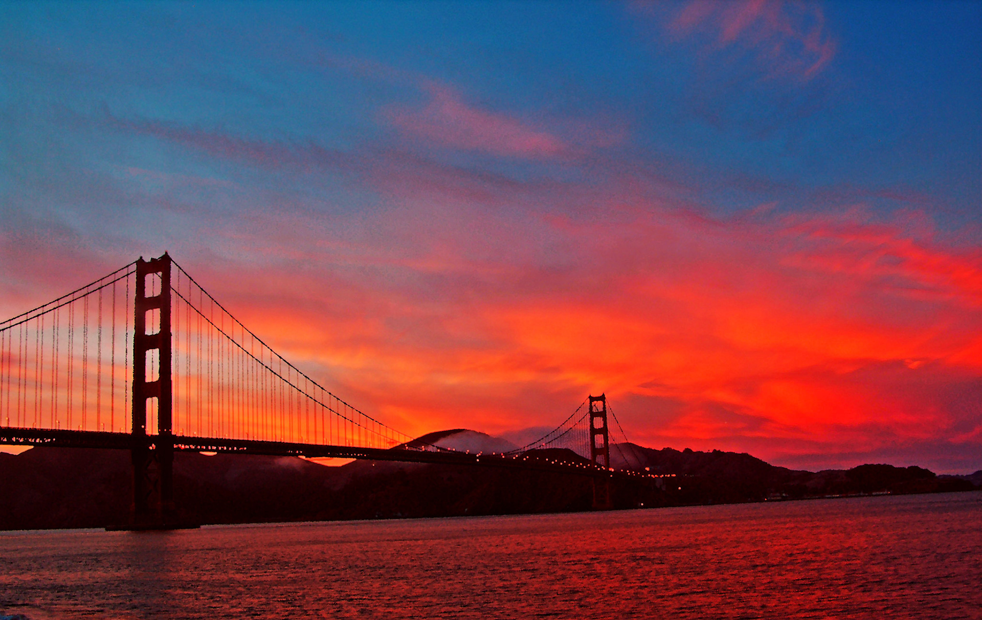 Flaming sunset at Golden Gate