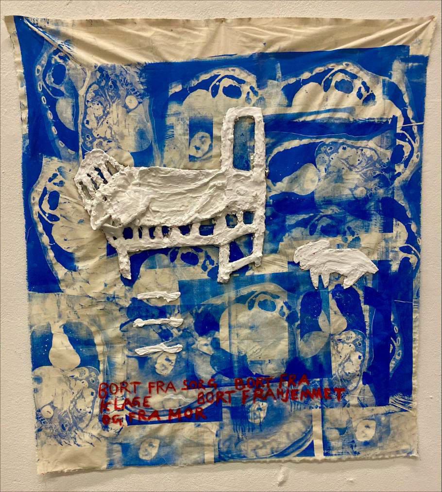In_a_Room_at_the_Hospital_#2 / Silk print on canvas, plaster, paint