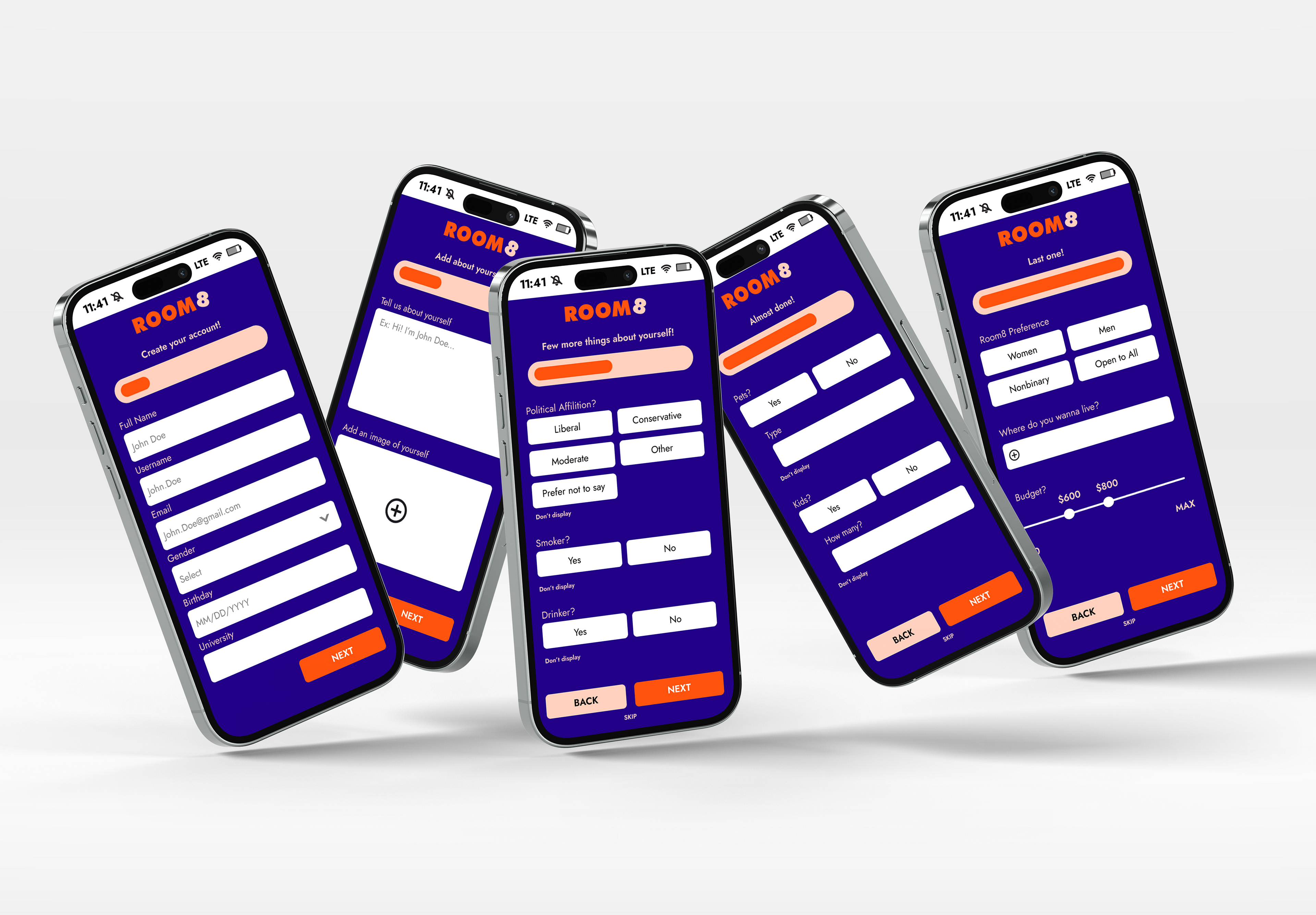 The process and progress of creating a profile for the app