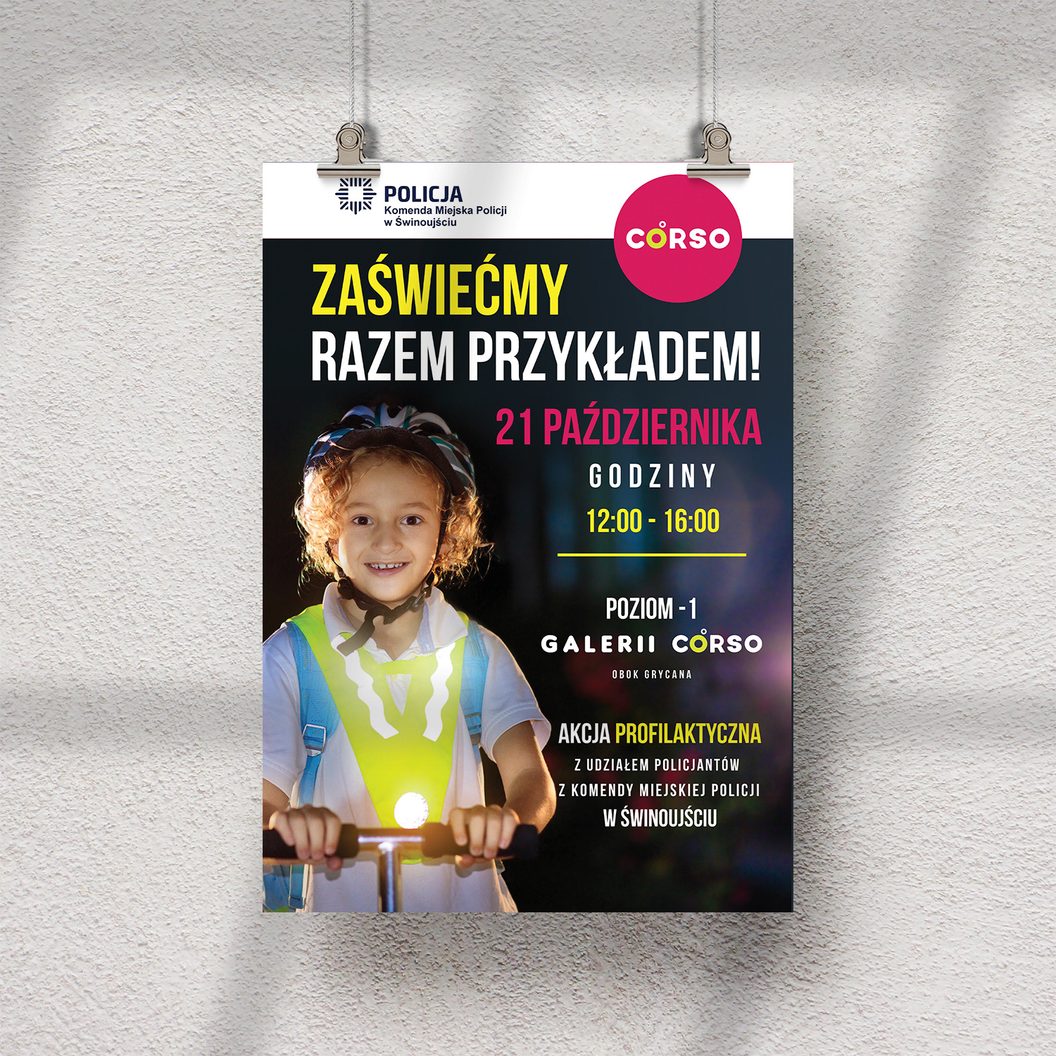 Wydarzenie organizowane przez Komendę Miejską Policji w Świnoujściu i Galerię Corso, promujące bezpieczeństwo pieszych i rowerzystów po zmroku. Uczestnicy dowiedzą się, jak dbać o widoczność na drodze.
