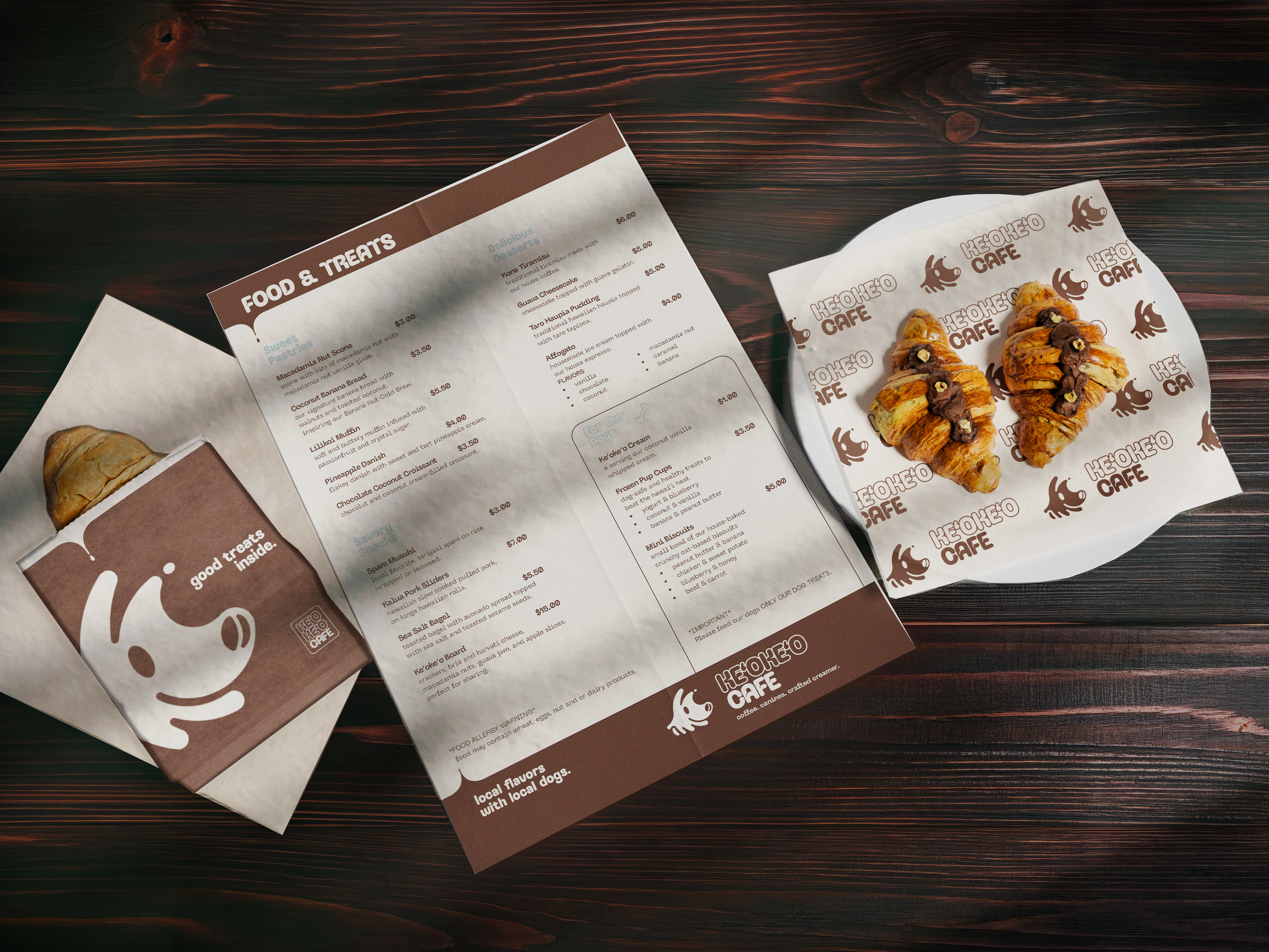 Food Menu, Pastry Bag, and Napkin