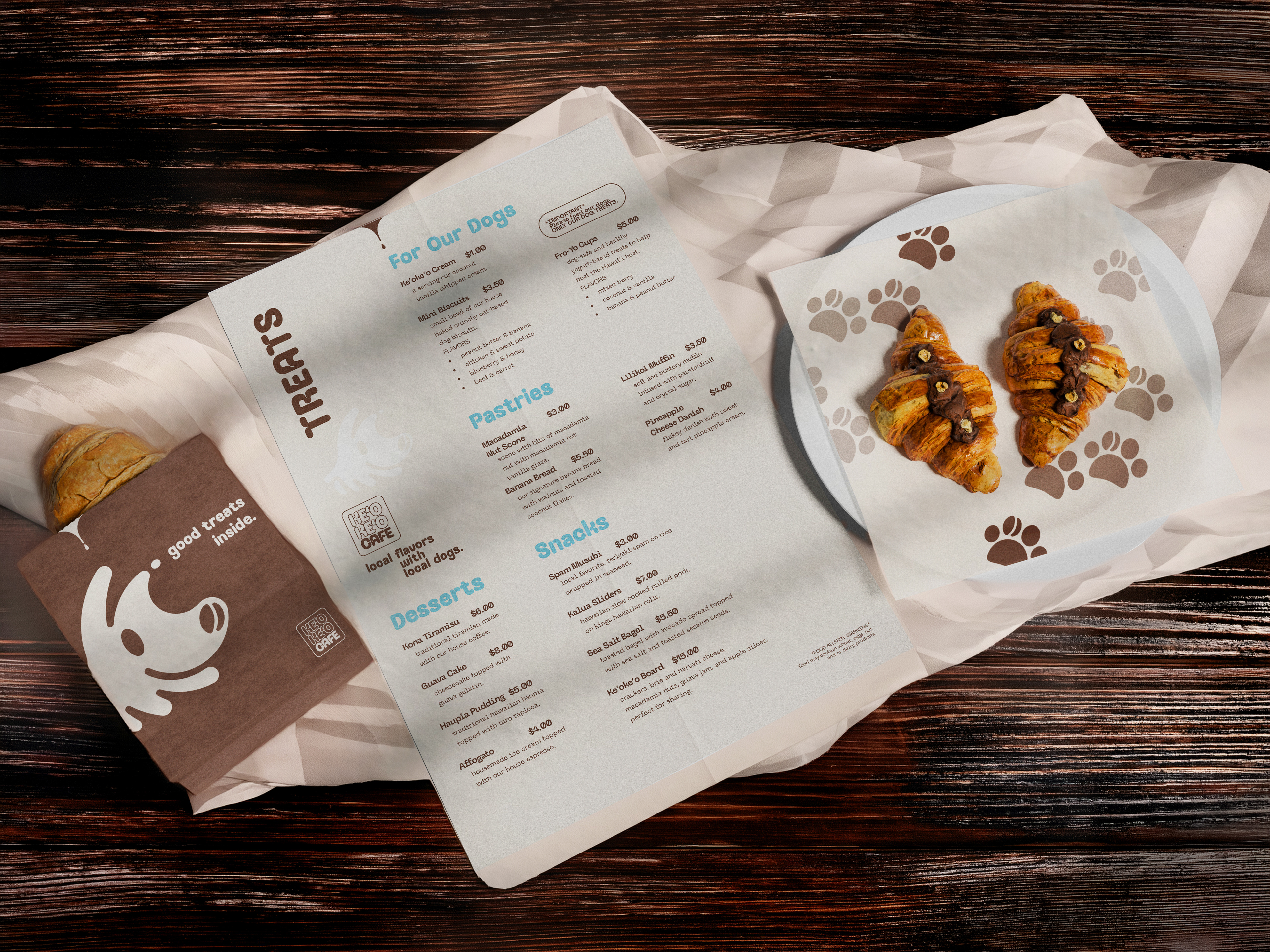Food Menu, Pastry Bag, & Napkin