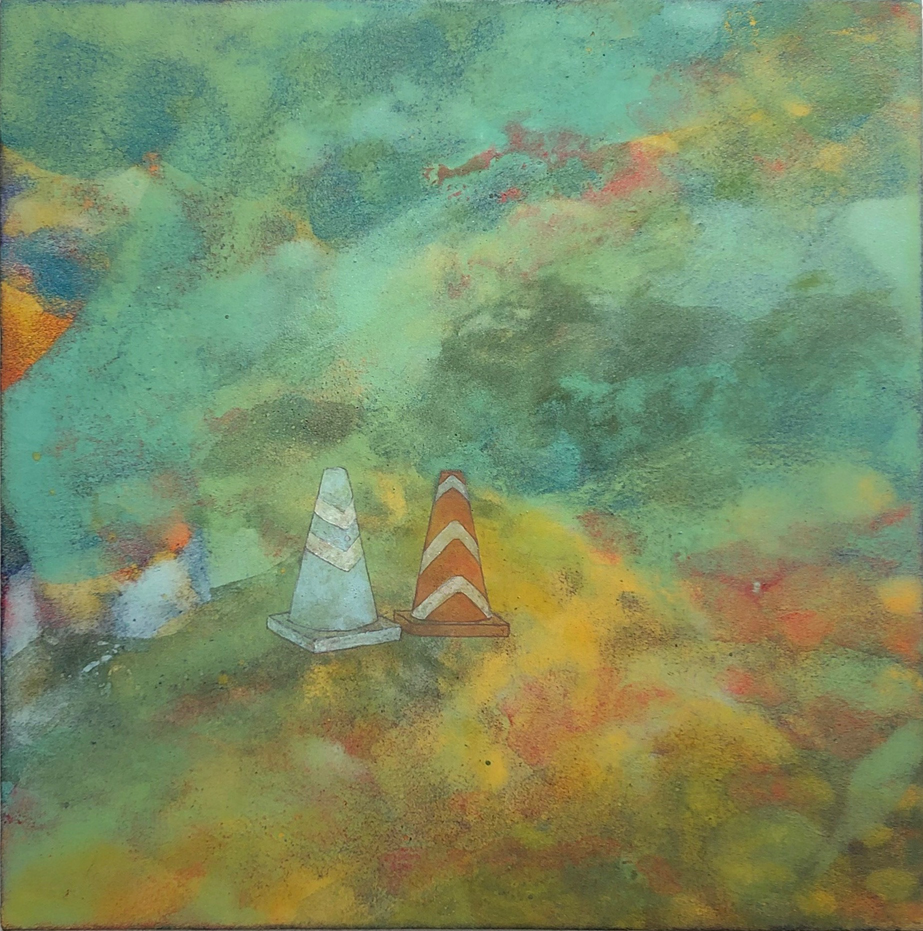 「ふたつ」 -無機質な私たち。寄り添う水の流れないものたち。- 2020 150mm×150mm 紙本彩色、岩絵具