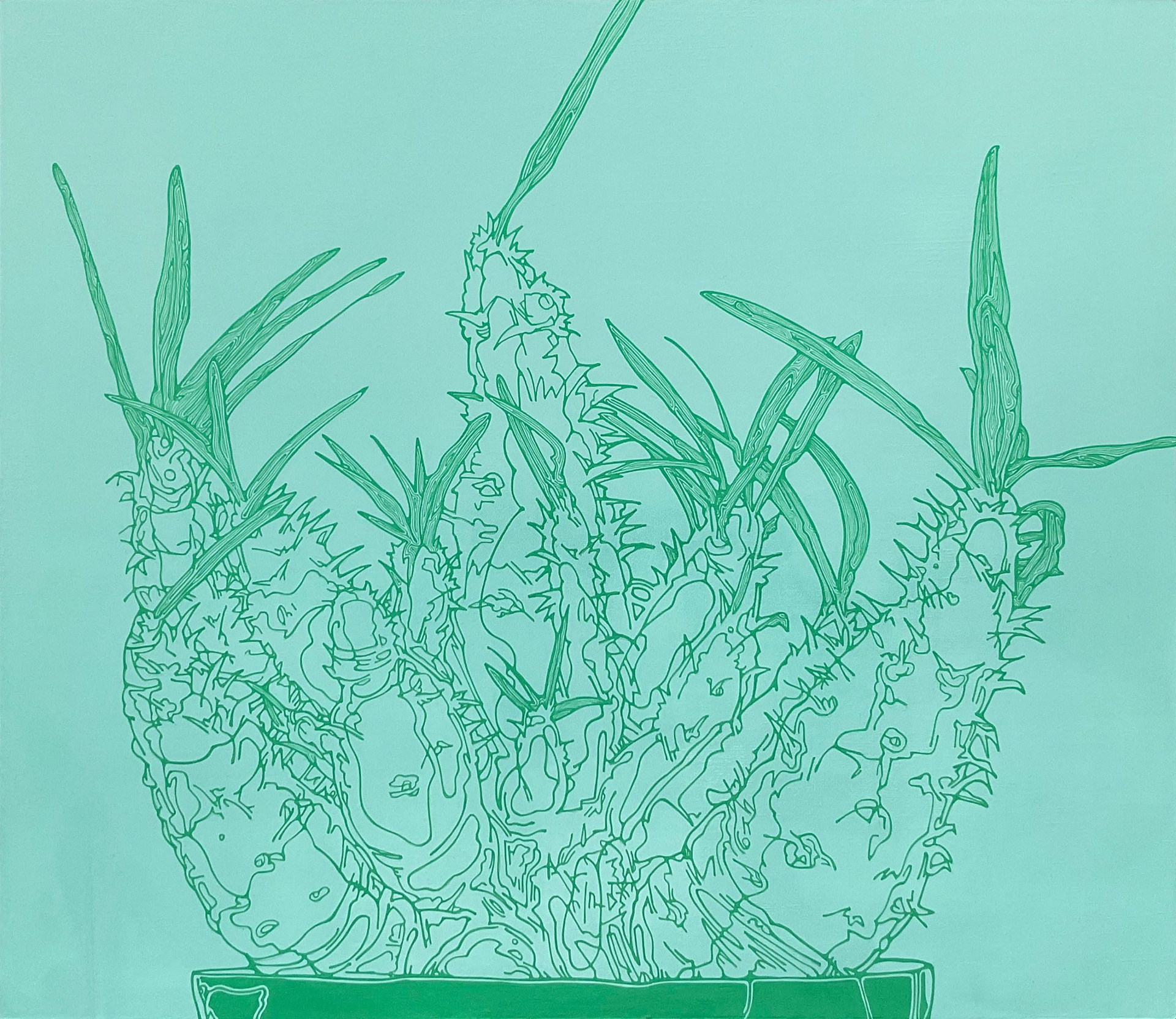 pachypodium gracilius | パネル、ジェッソ、炭酸カルシウム、アクリル絵具 | 45.5×53cm | 2025年