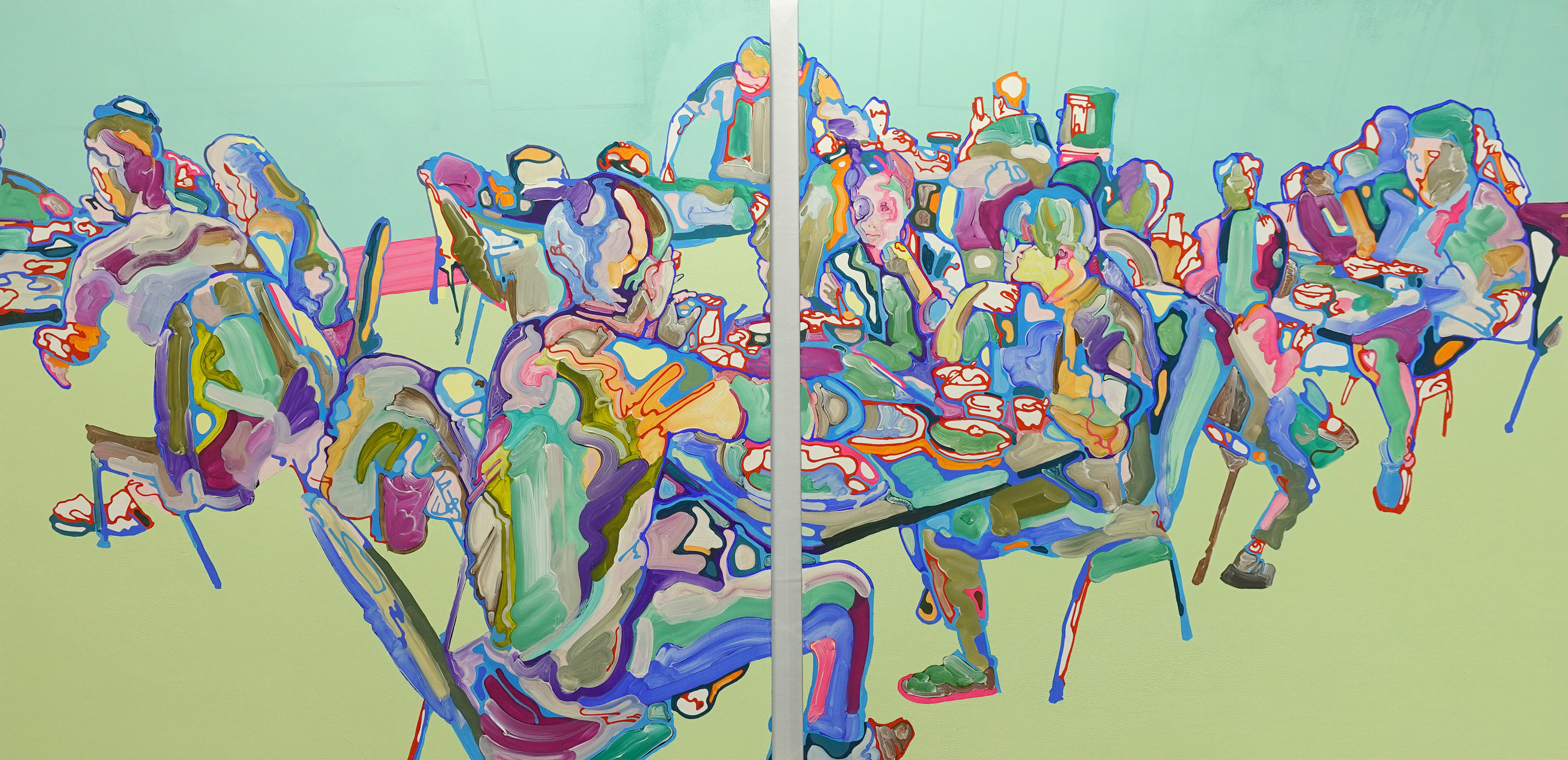 hot pot restaurant | パネル、ジェッソ、アクリル絵具 | 91×182cm | 2023年