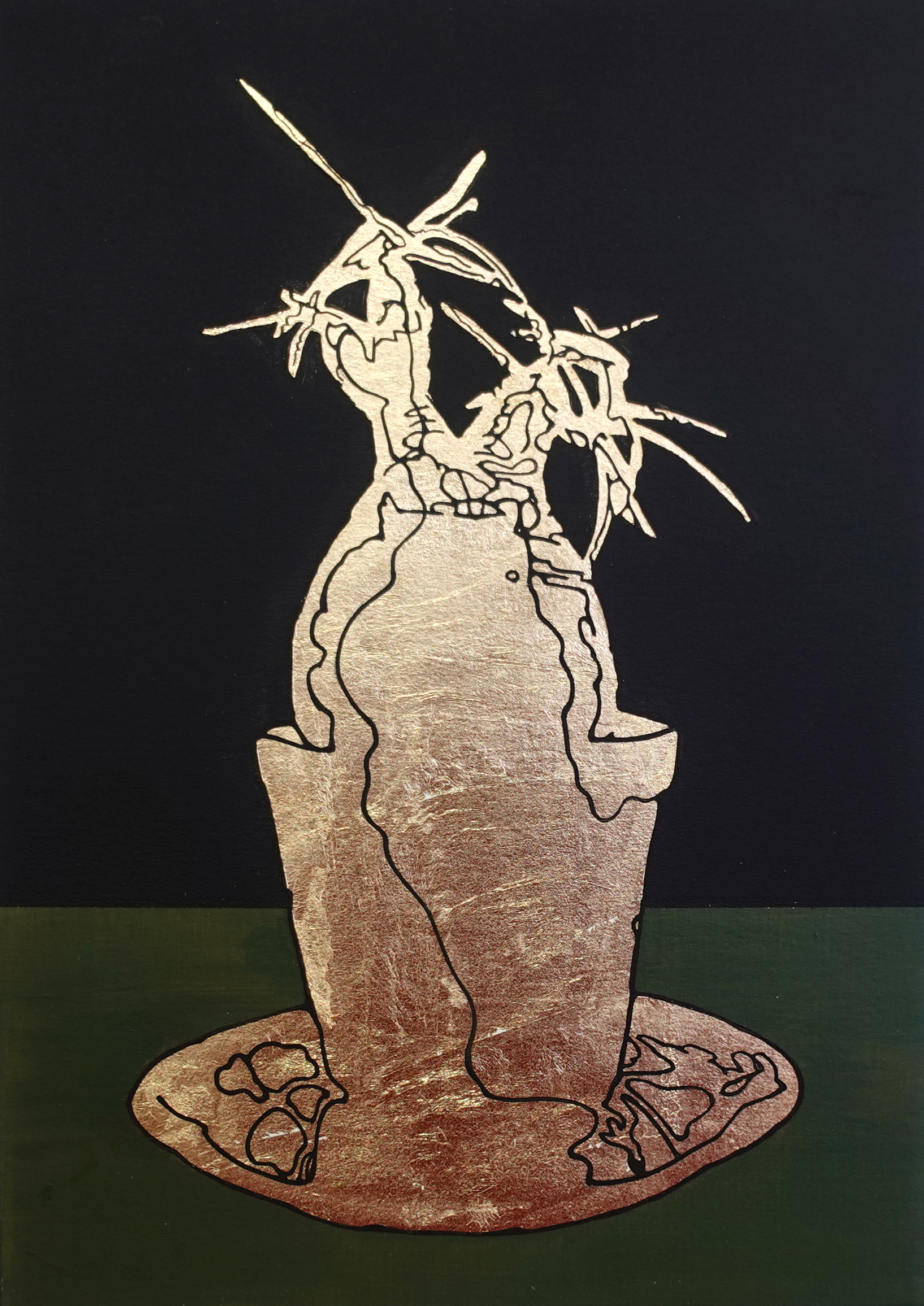 Pachypodium gracilius | パネル、ジェッソ、アクリル絵具、金箔 | 29.7×21cm | 2023年