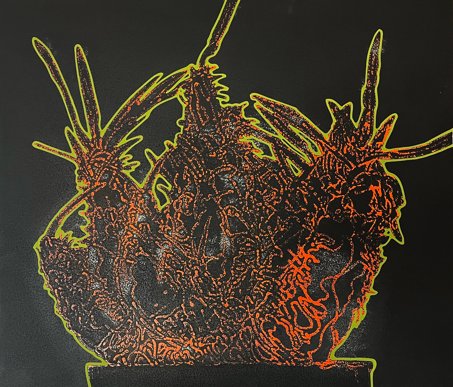 pachypodium gracilius | パネル、ジェッソ、炭酸カルシウム、カシュー、アクリル絵具 | 45.5×53cm | 2025年
