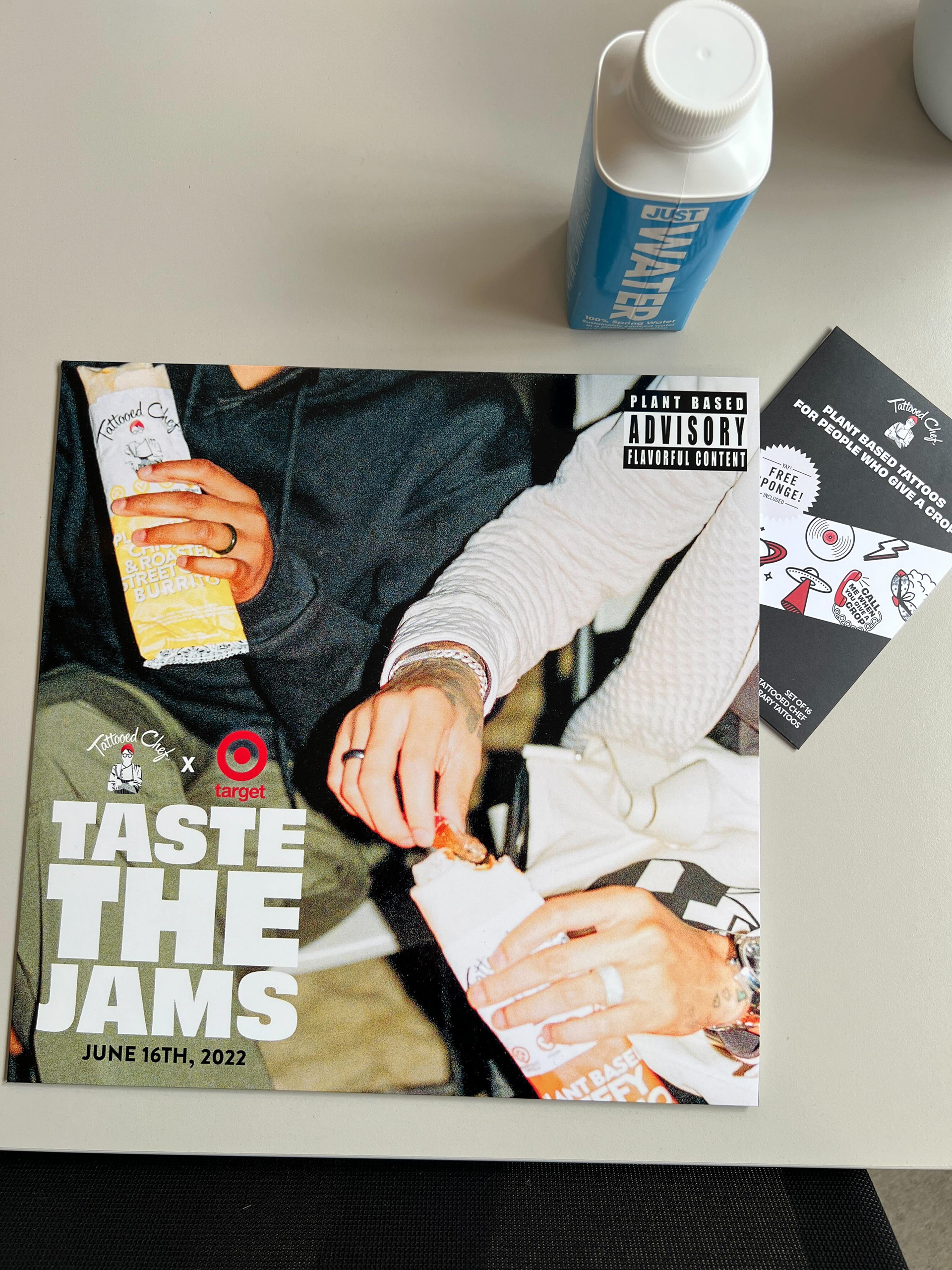 The gifts for the meeting attendees, custom record and temporary tattoos