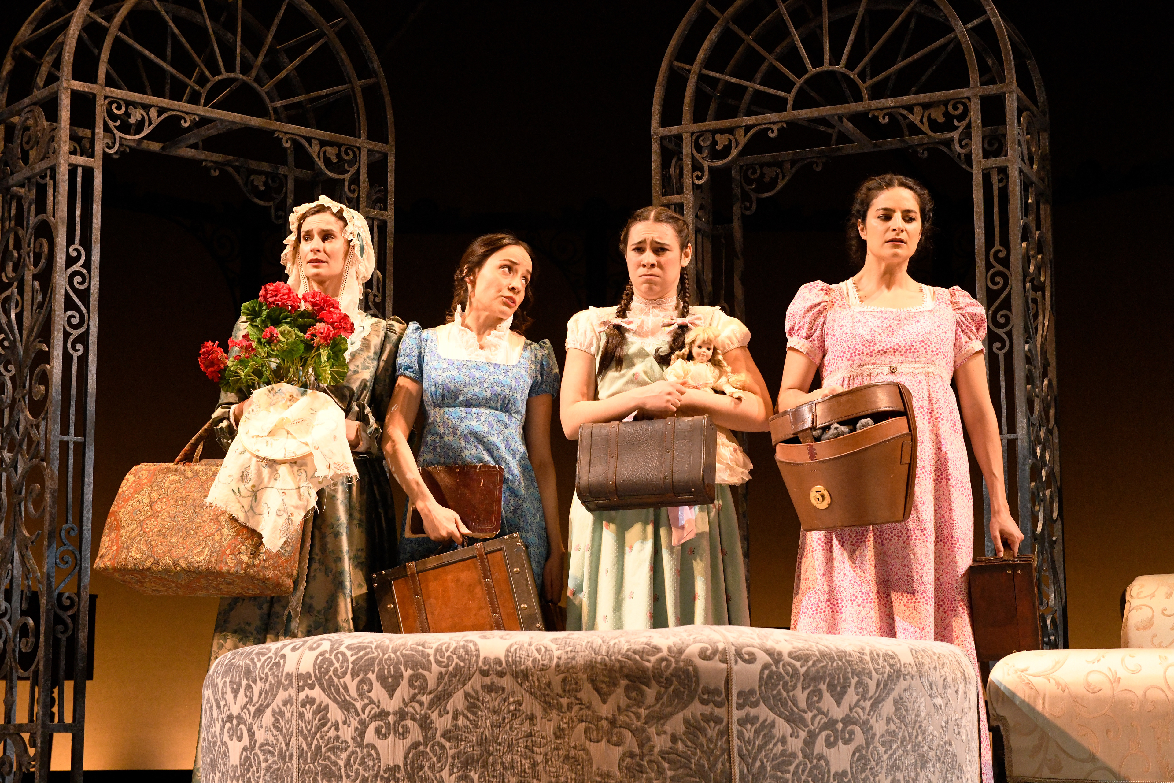 Angie Janas, Jamie Ann Romero, Amelia Gallagher and Olivia AbiAssi in the Syracuse Stage production of "Sense and Sensibility." April 23 - May 11, 2025.