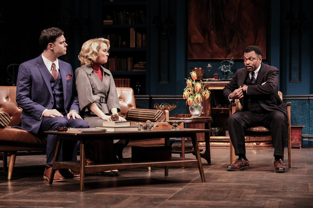 Avery Clark, Christine Albright, and J.D. Webster in "Dial M for Murder" at Syracuse Stage. October 16 - November 3, 2024.