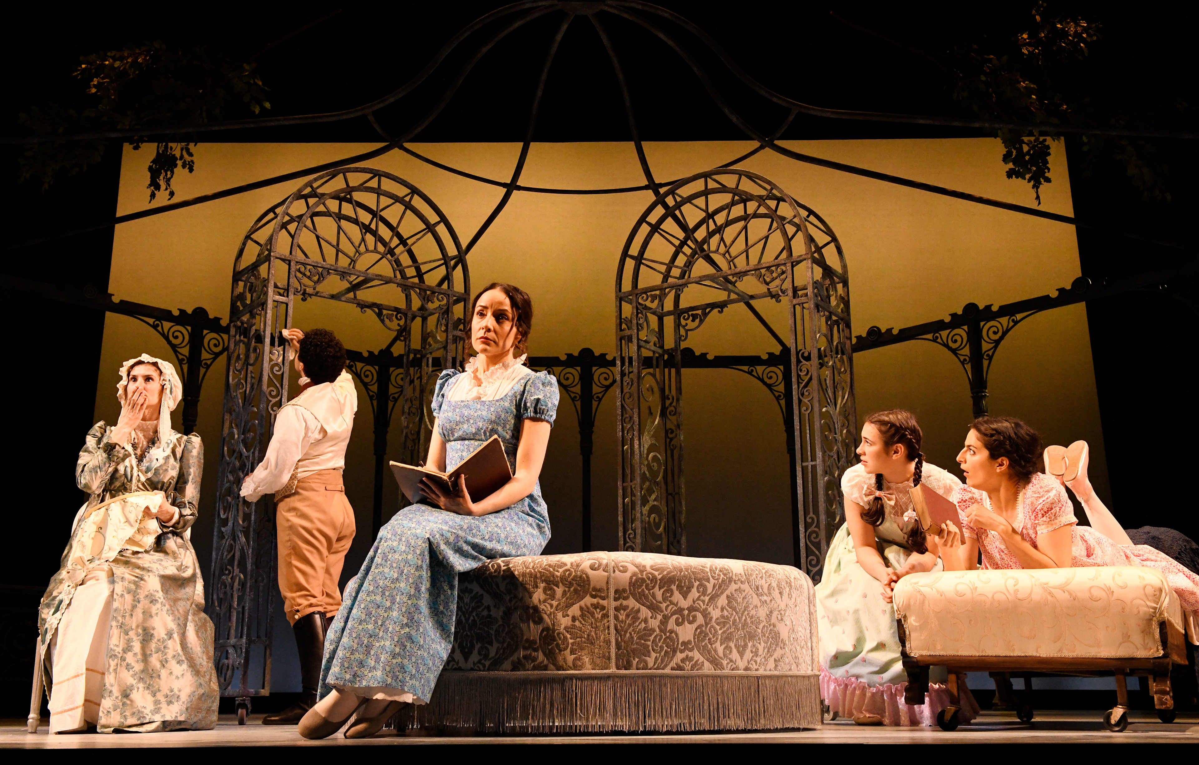 Angie Janas, James Ragen, Jamie Ann Romero, Amelia Ghallagher, and Olivia AbiAssi in the Syracuse Stage Production of "Sense and Sensibility." April 23 - Mary 11, 2025.