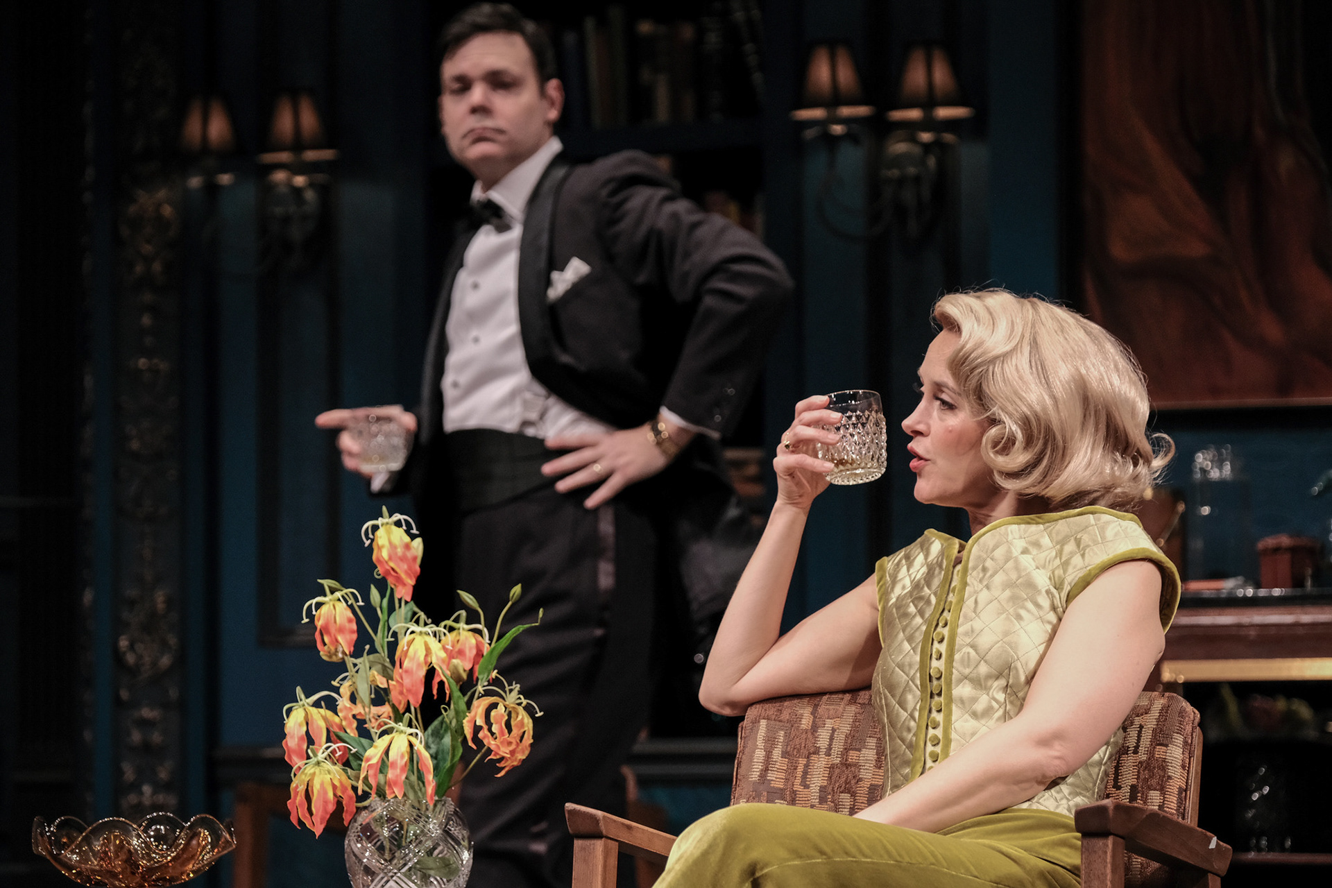 Avery Clark and Christine Albright in "Dial M for Murder" at Syracuse Stage. October 16 - November 3, 2024.