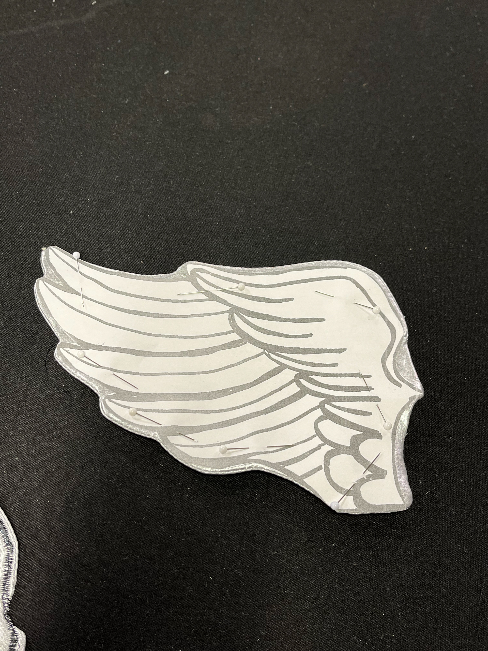 Percy Shoe Wing Template Pinned for Machine Embroidery