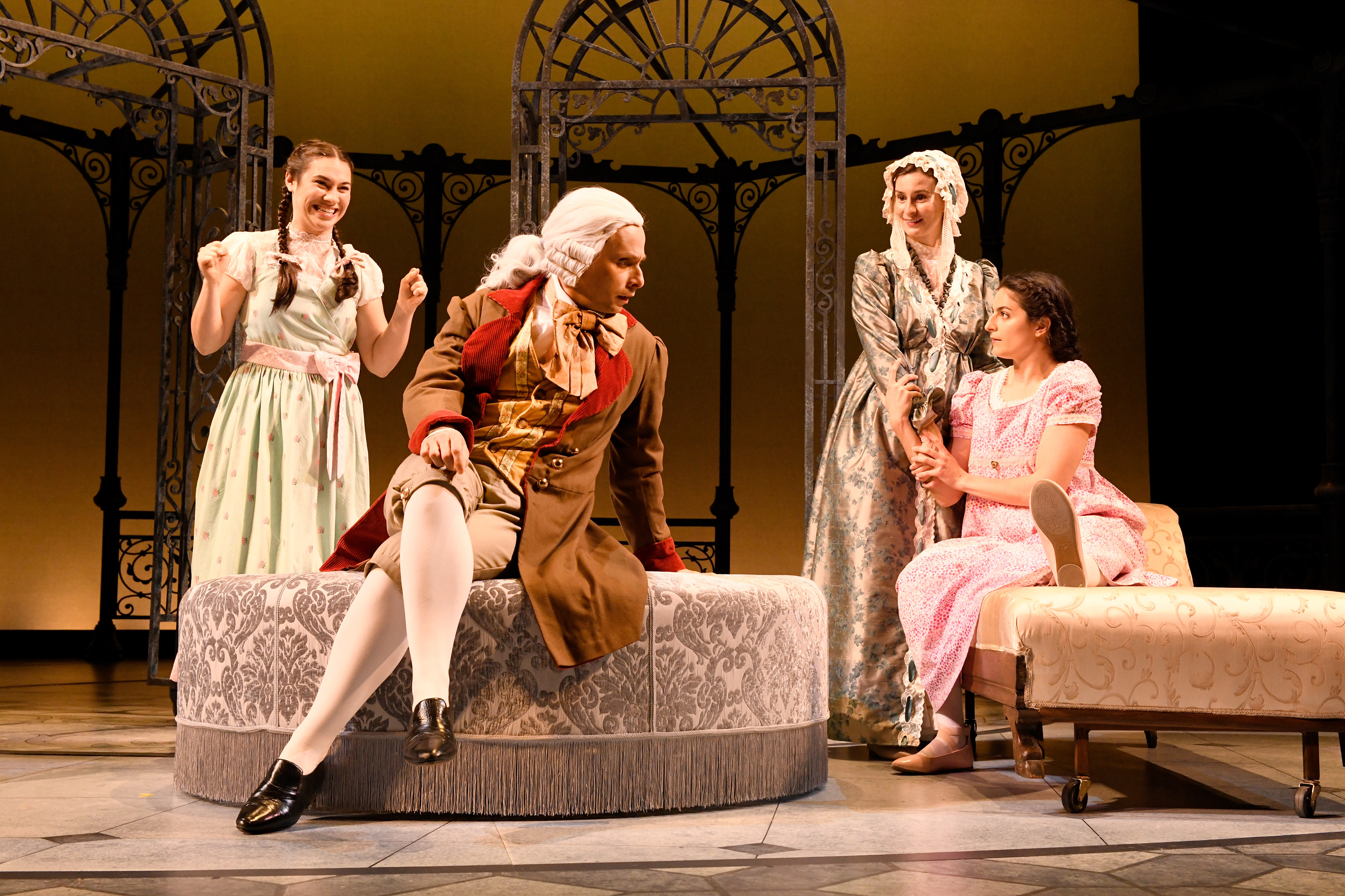 Amelia Gallagher, Blake Segal, Angie Janas, and Olivia AbiAssi in the Syracuse Stage production of "Sense and Sensibility." April 23 - May 11, 2025.