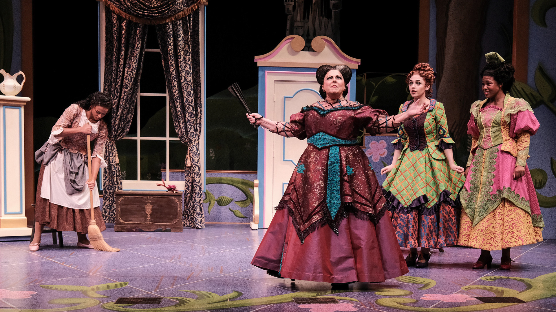 Madison Manning, Ann Arvia, Sydney Carmona, and Adeera Harris in the Syracuse Stage and the Syracuse University Department of Drama present "Rodgers & Hammerstein's Cinderella." Nov. 22, 2024 - Jan. 5, 2025.