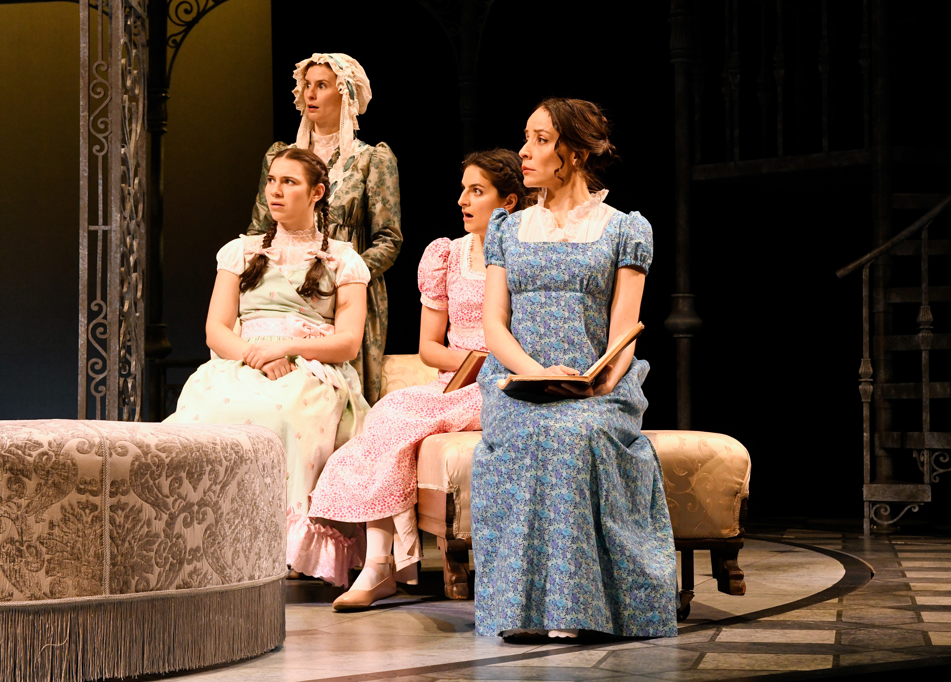 Amelia Gallagher, Angie Janas, Olivia AbiAssi, and Jamie Ann Romero in the Syracuse Stage production of "Sense and Sensibility." April 23 - May 11, 2025.