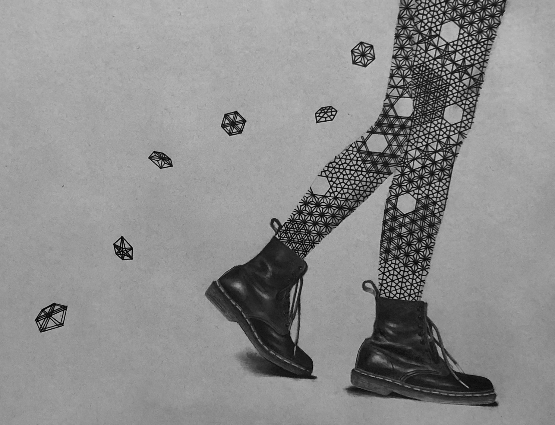 Ingrained - Go! Charcoal, washi tape on paper 16"x20" 