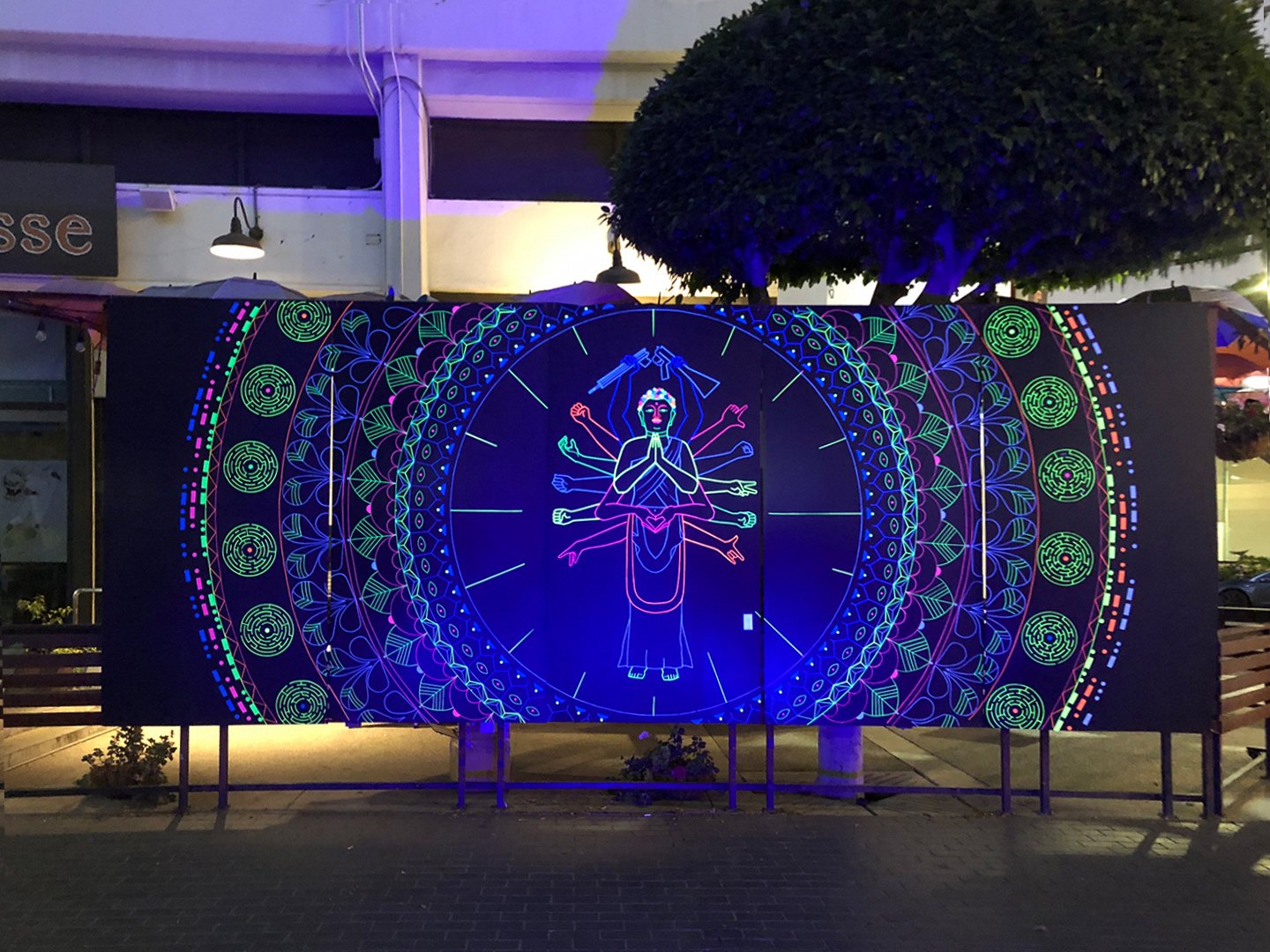 Tape art Buddha stop gun violation