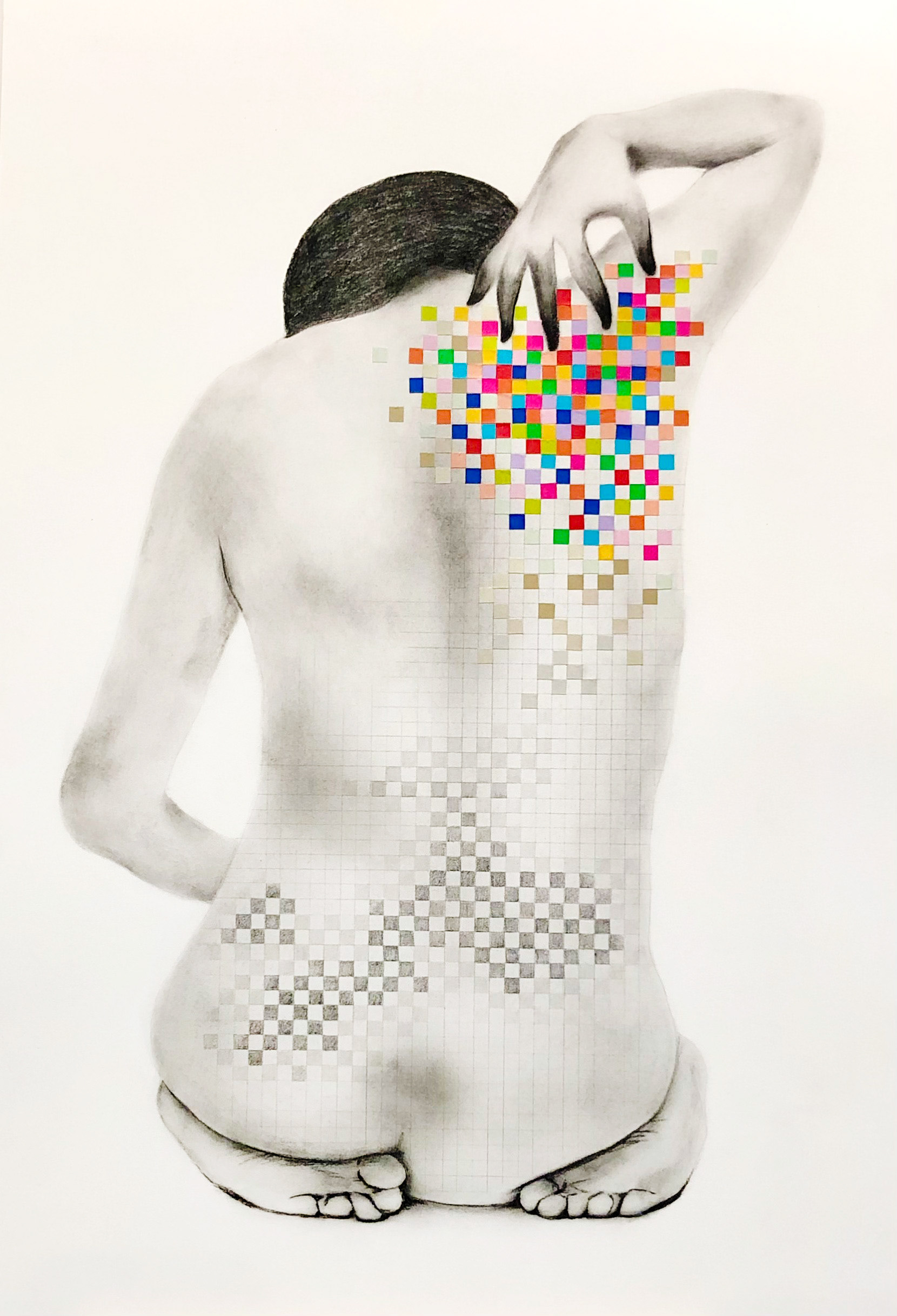 Ingrained - Ichimatsu Charcoal, washi tape on paper 15"x22"