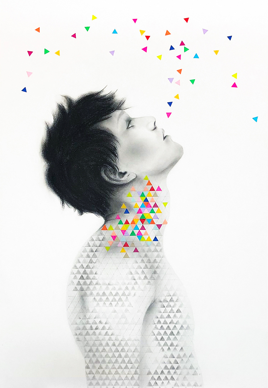 Ingrained – Boys don't Charcoal, washi tape on paper 15"x22"