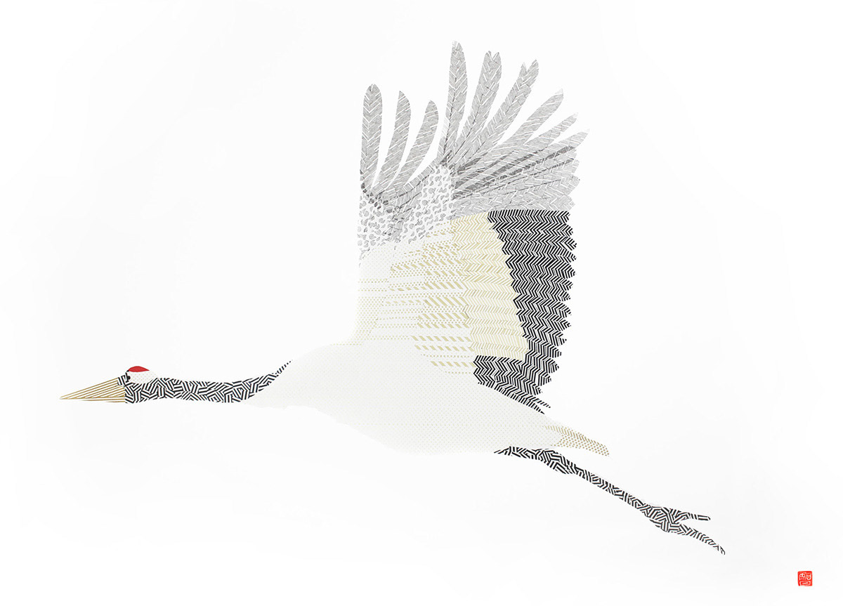 red-crowned crane by tape artist Chiho Harazaki