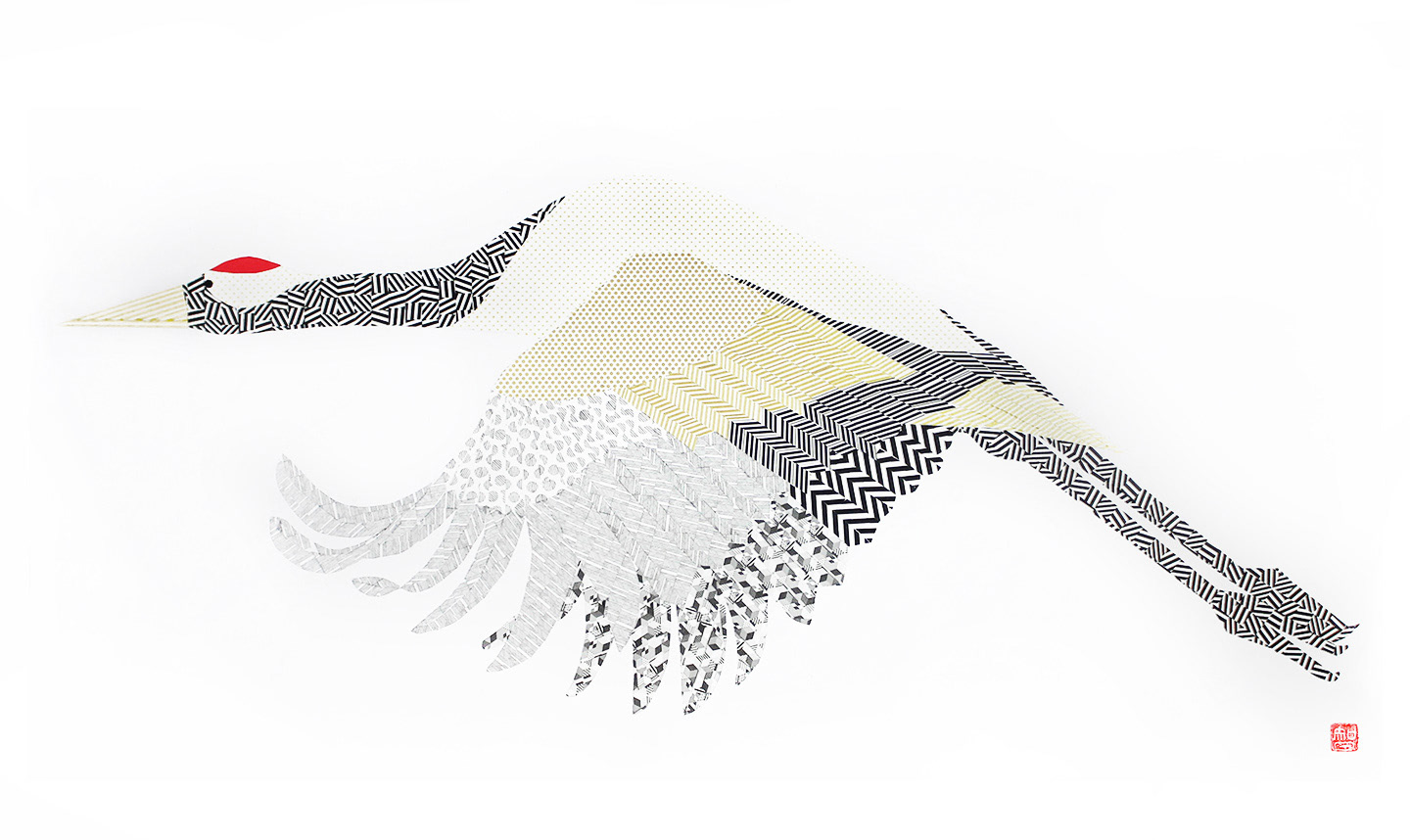 red-crowned crane tape art by Chiho Harazaki