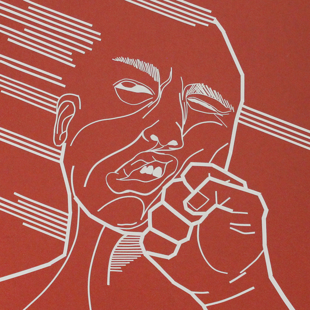 Punch, white electrical tape on red paper