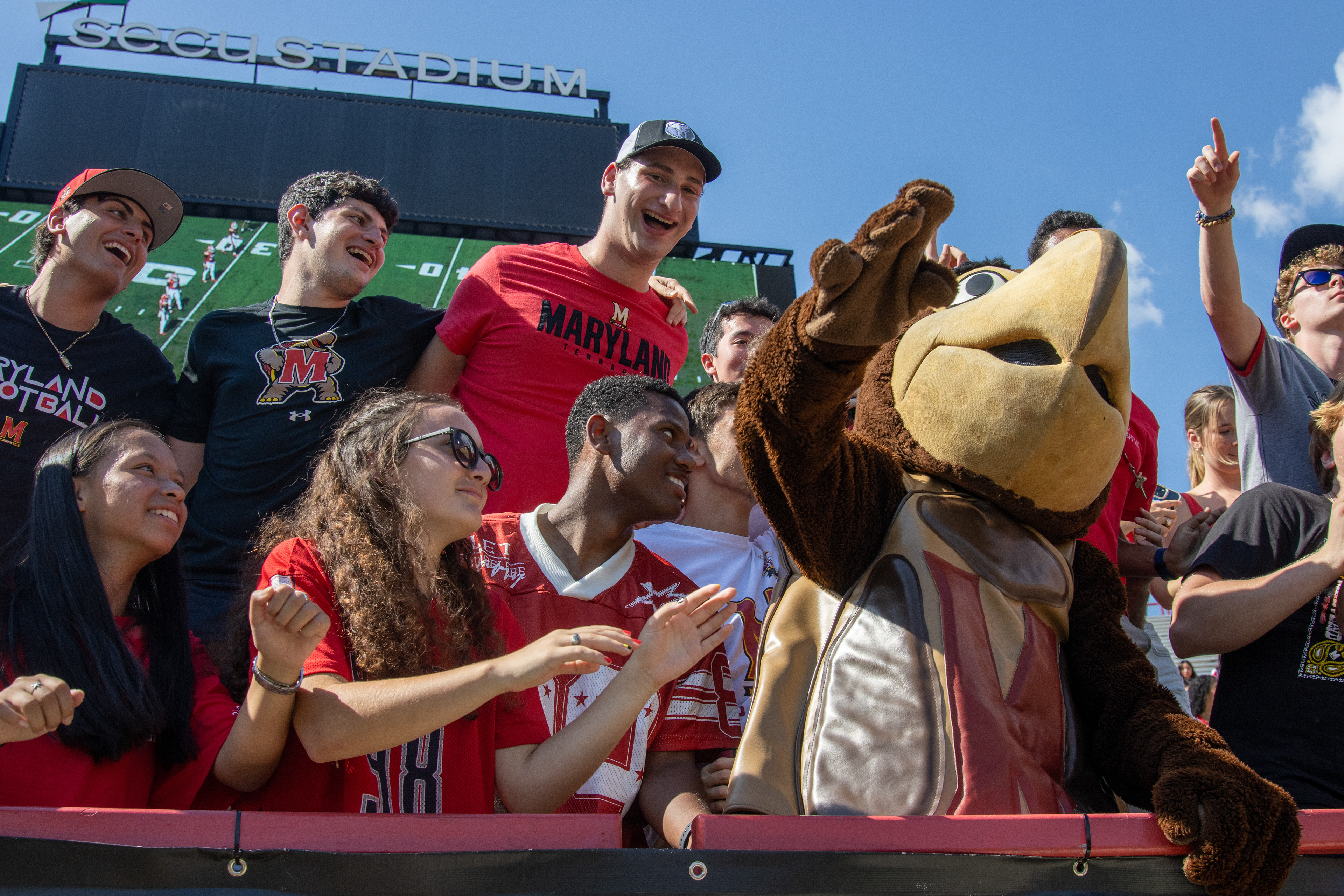 Maryland football fans cheer with Testudo, the school's mascot, during during Maryland football’s 44-17 win over Towson on Sept. 13, 2025. 