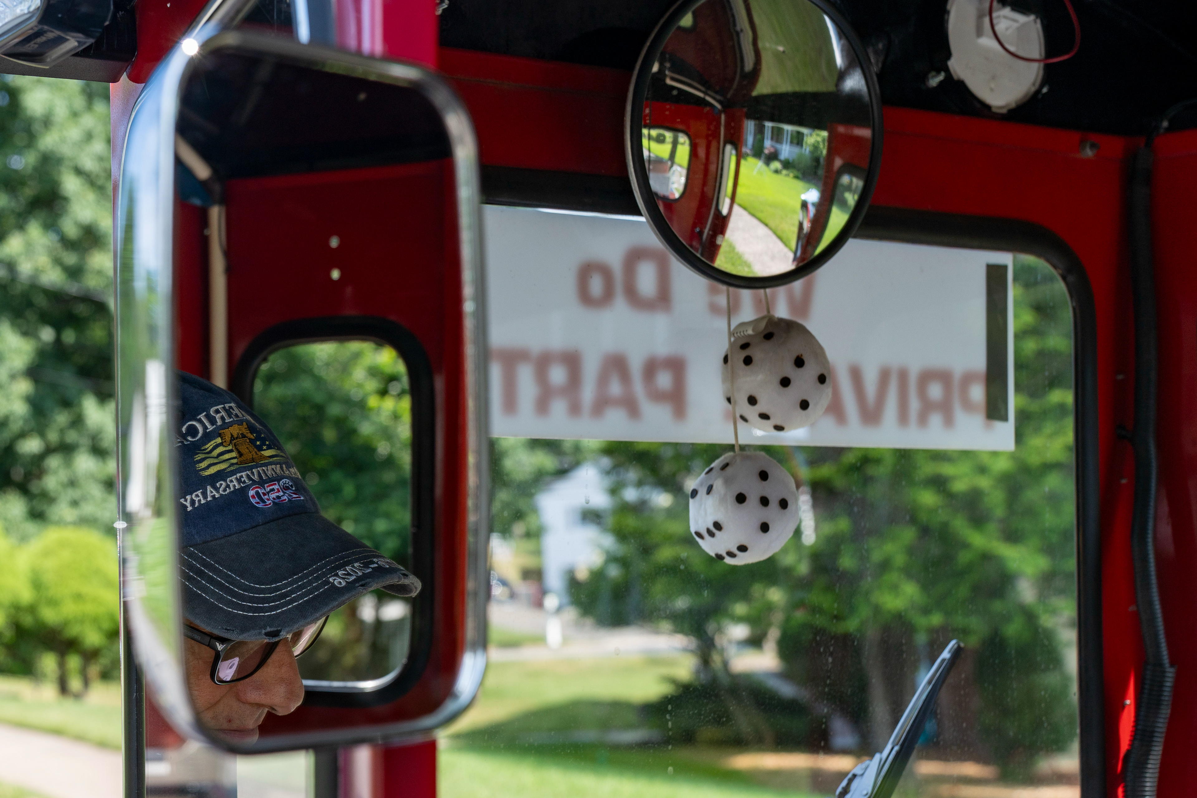 Joe Mamola turns the keys to the Jolly Trolley on Saturday, July 11, 2026 before a birthday party in North Haledon, NJ.