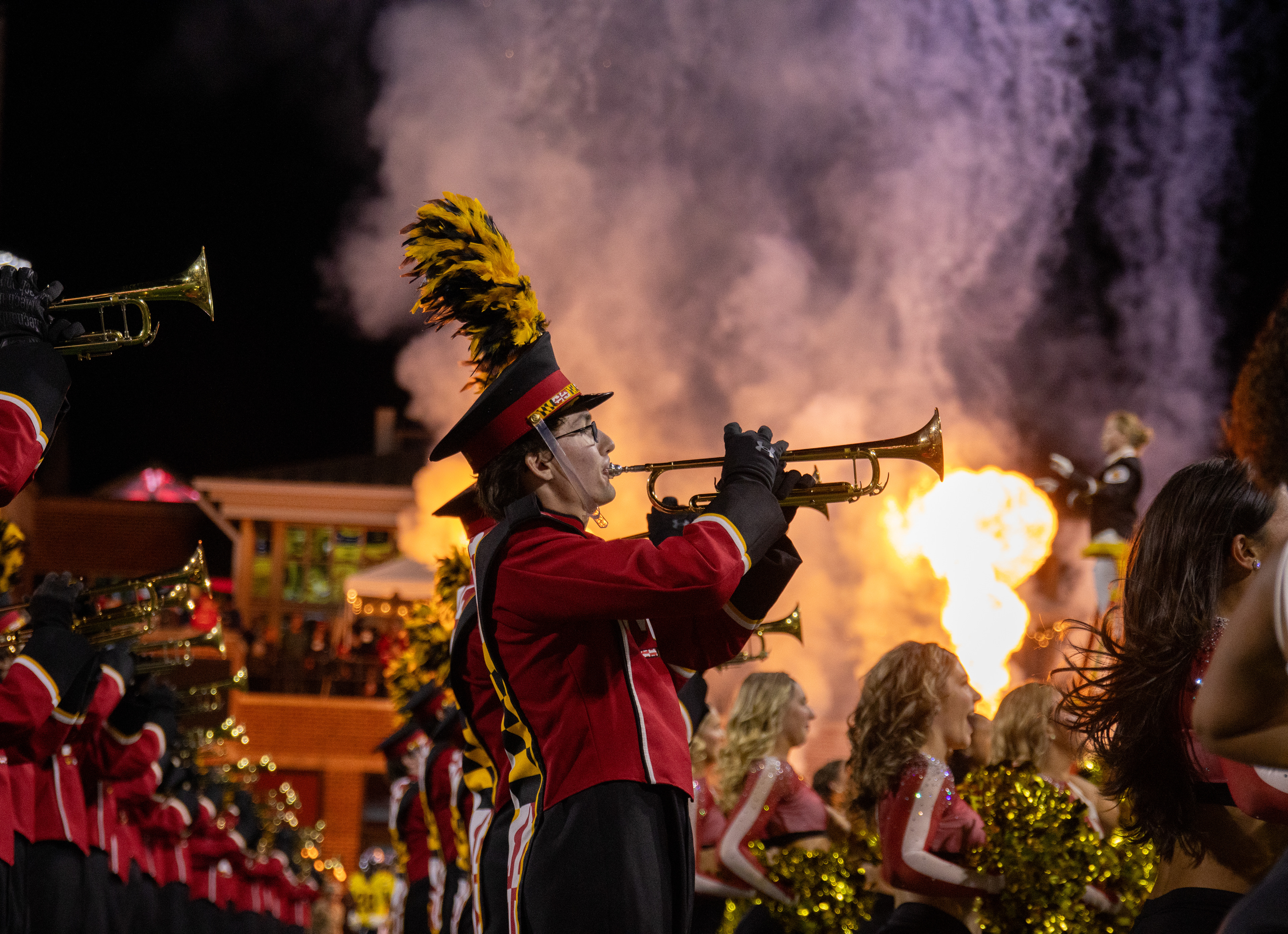 A Mighty Sound of Maryland member plays the trumpet during the band’s pregame performance on Nov. 16, 2024.