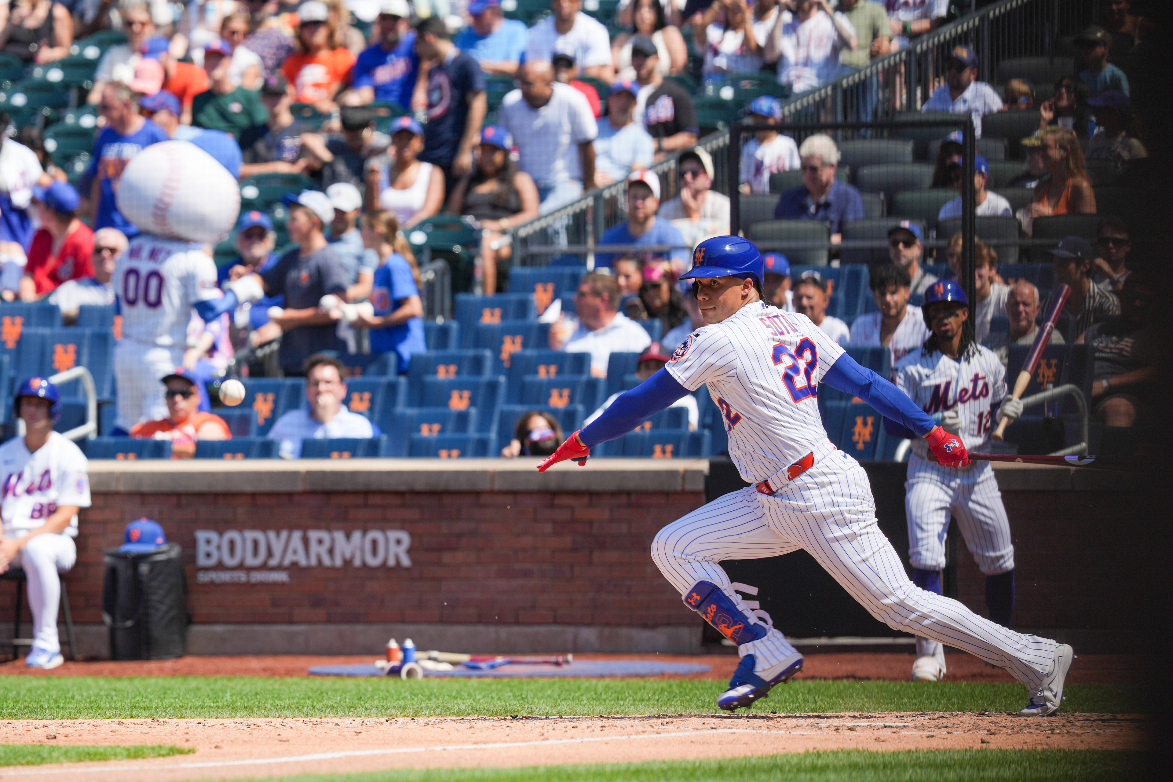 New York Mets’ Juan Soto (22) runs during a game at CitiField on Sunday, Jul 12, 2026 in Flushing, NY.