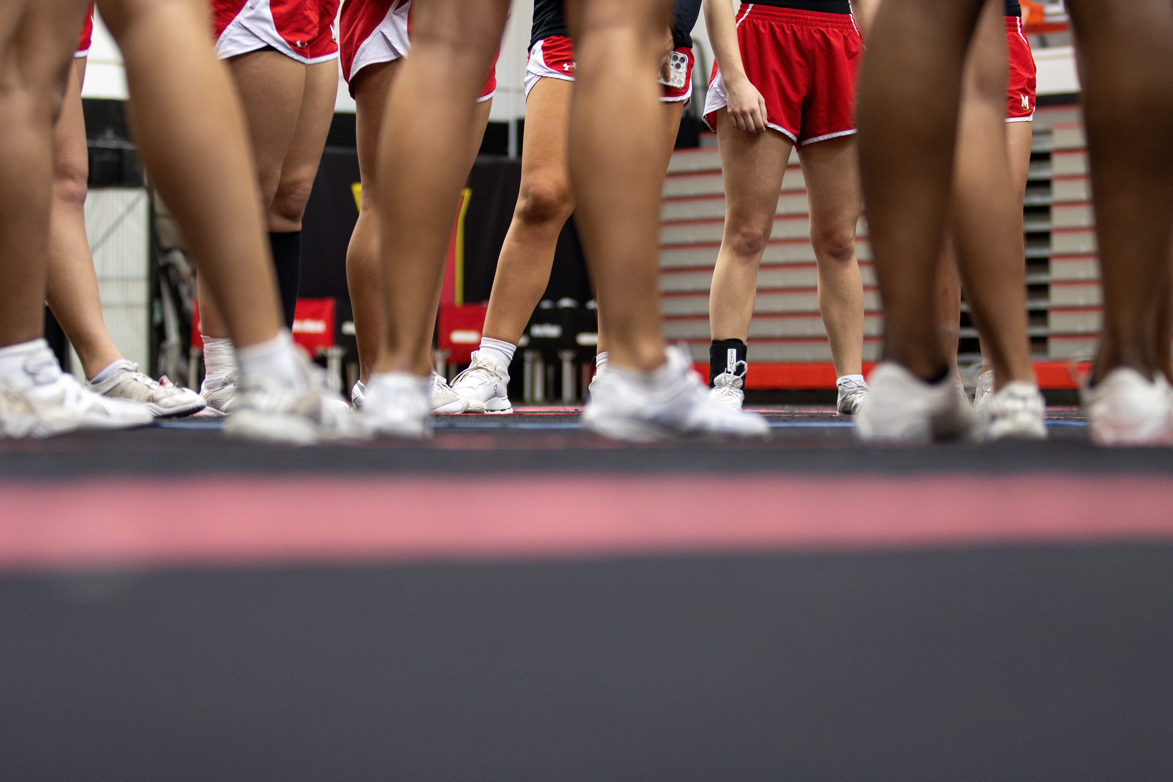 Maryland cheerleaders discuss their goals for practice on Feb. 27, 2025. 