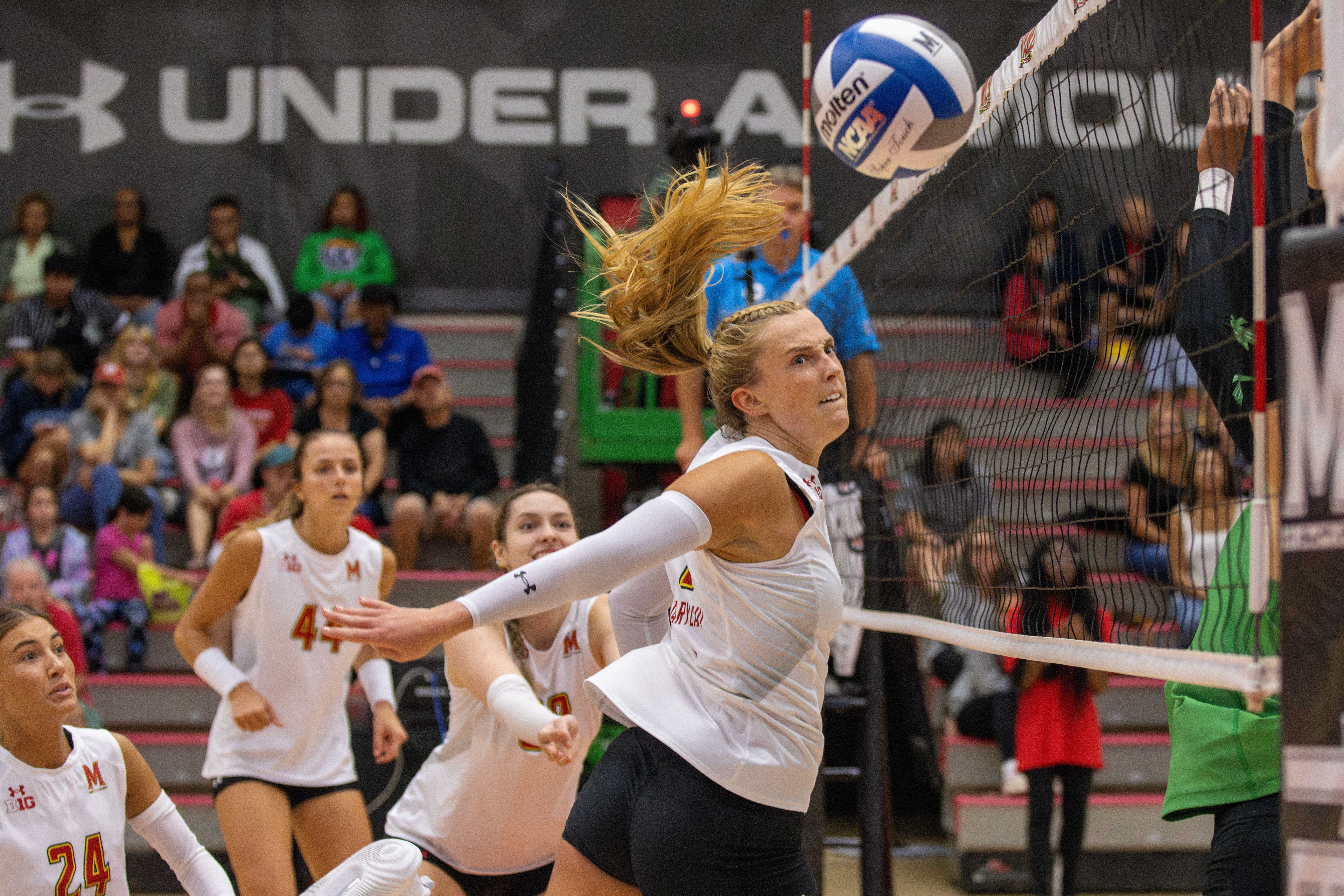 Maryland pin hitter Samantha Schnitta watches the ball during Maryland's 3-0 win over North Texas.
