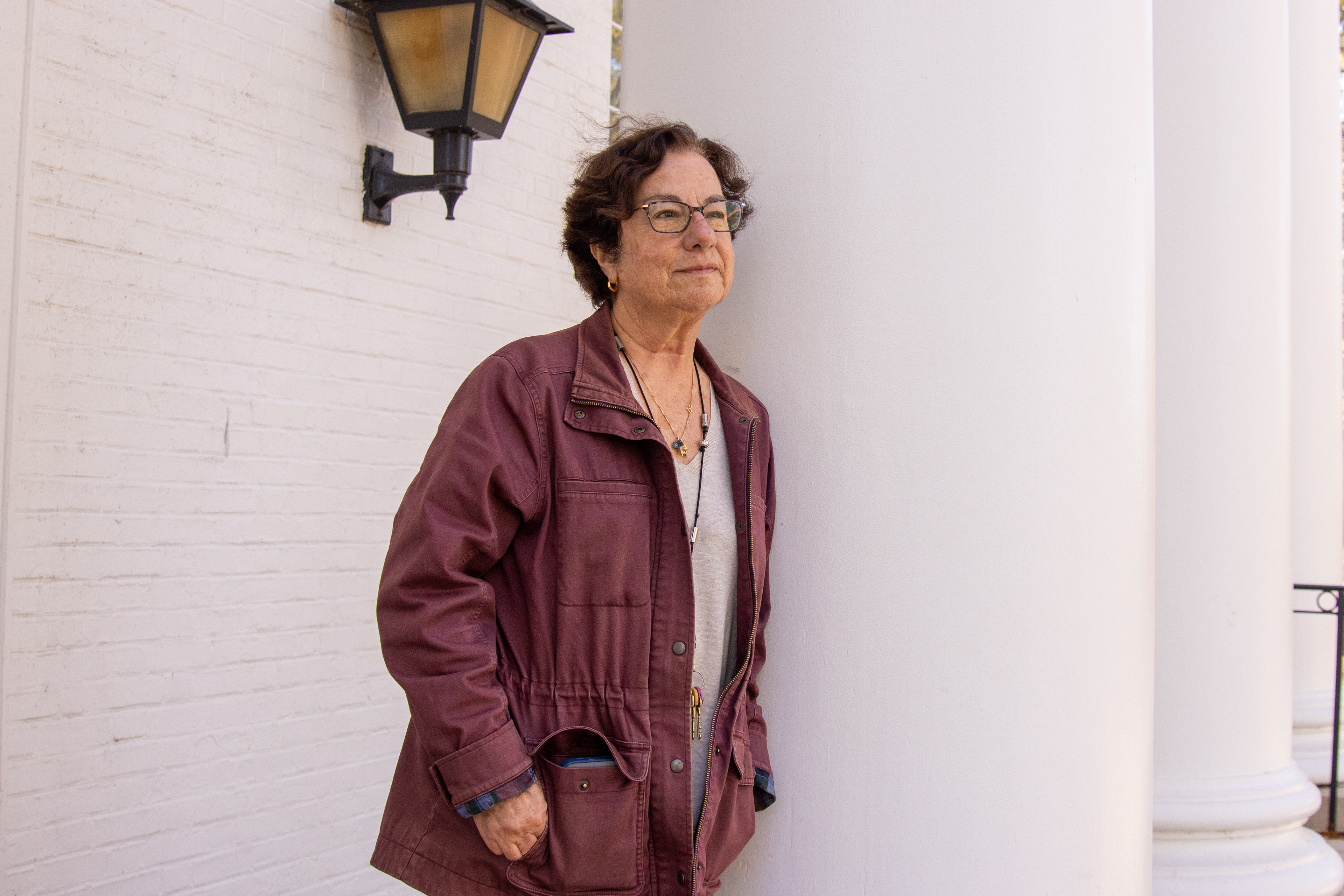 Nadine Sahyoun, a Palestinian-American professor of nutritional epidemiology, poses for a portrait outside of Woods Hall on Nov. 12, 2024.