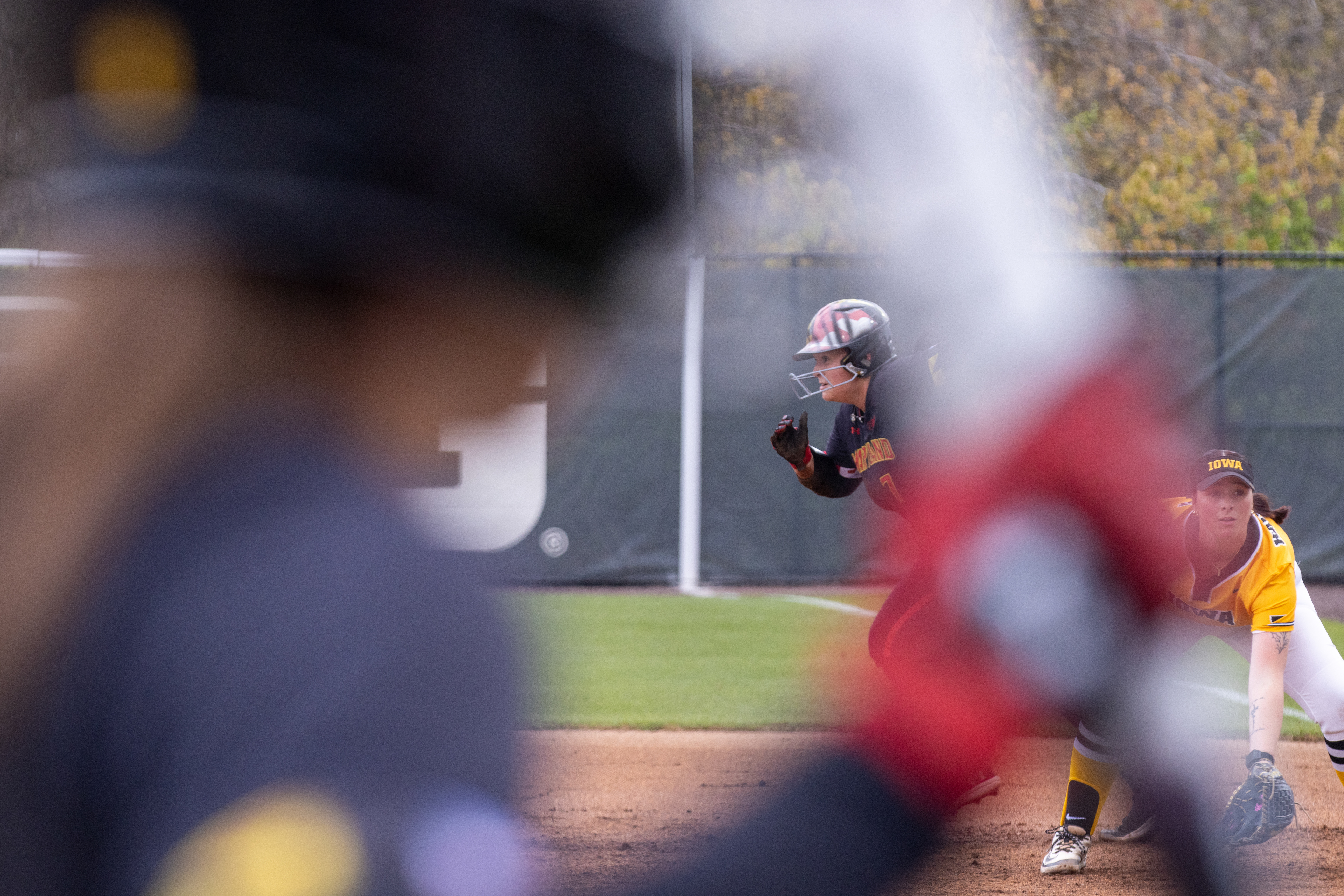 Sydney Lewis runs during Maryland softball's 6-1 loss to Iowa on April, 12 2025.