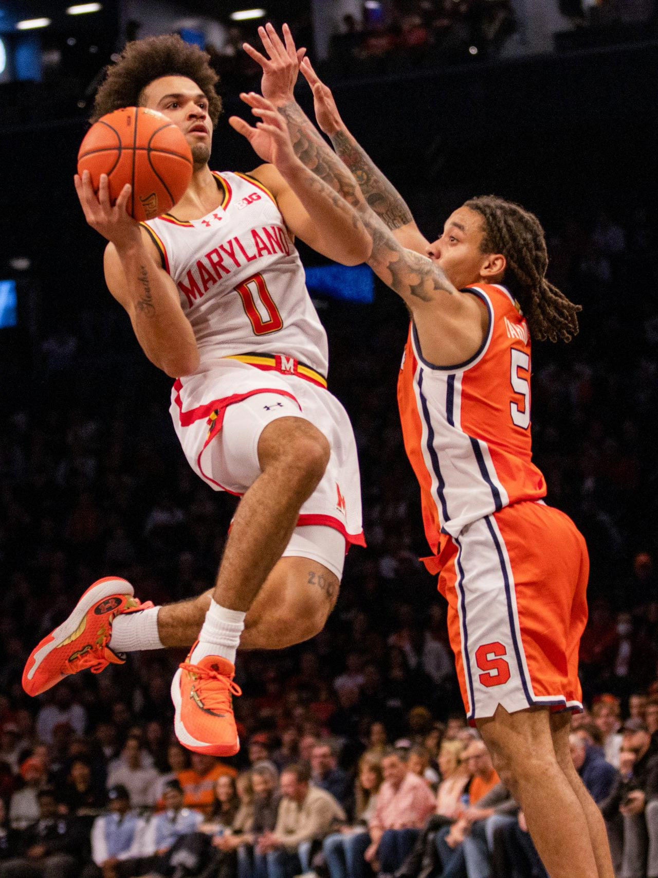 Ja'Kobi Gillespie attempts to score during Maryland's 87-60 win over Syracuse on Dec. 21, 2024.