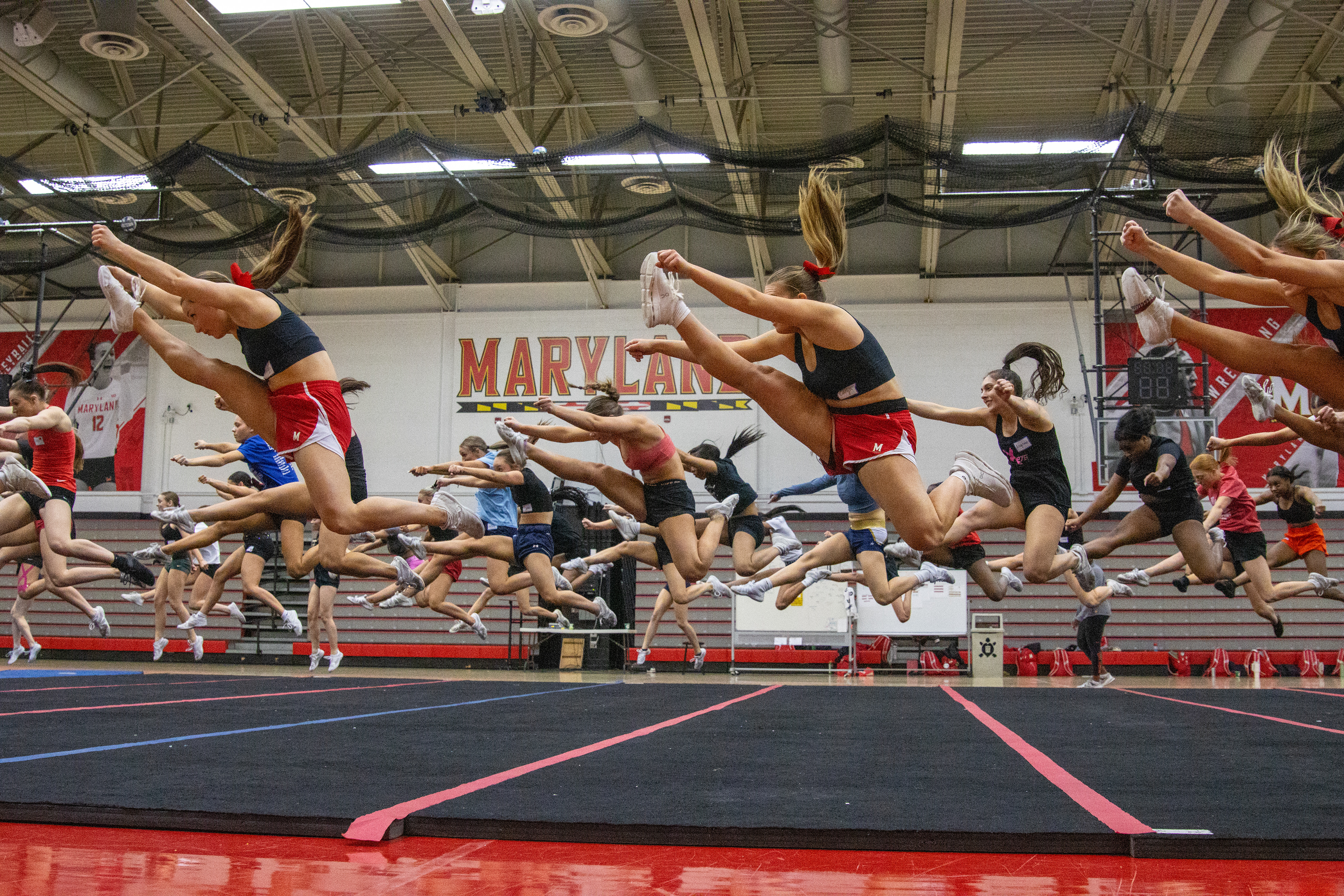 College prep clinic attendees warm up their right hurdler jumps on March 7, 2025.