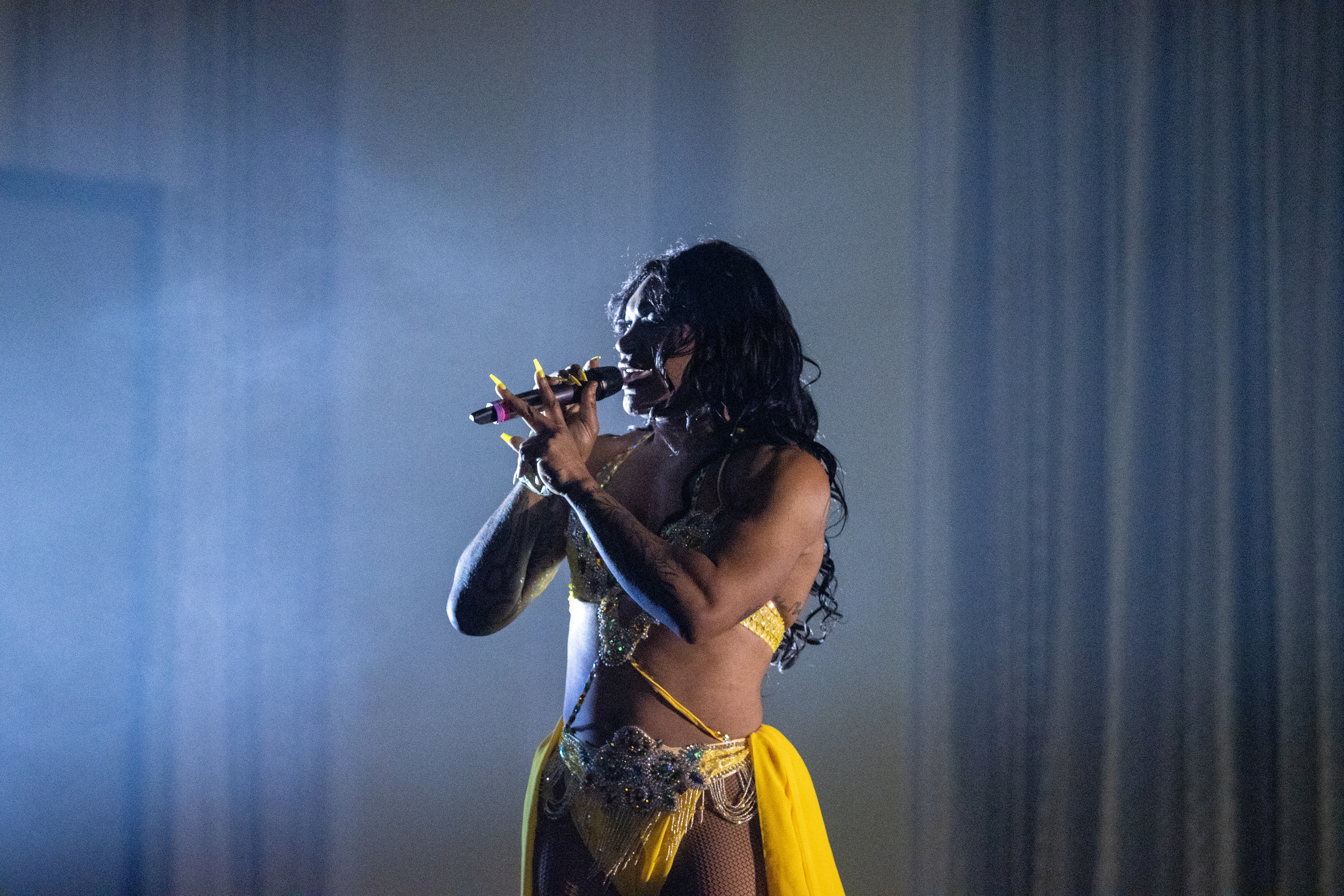 Miss Toto, a University of Maryland alum, emcees Student Entertainment Events’ Spring Drag Show in Stamp Student Union on April 10, 2025.