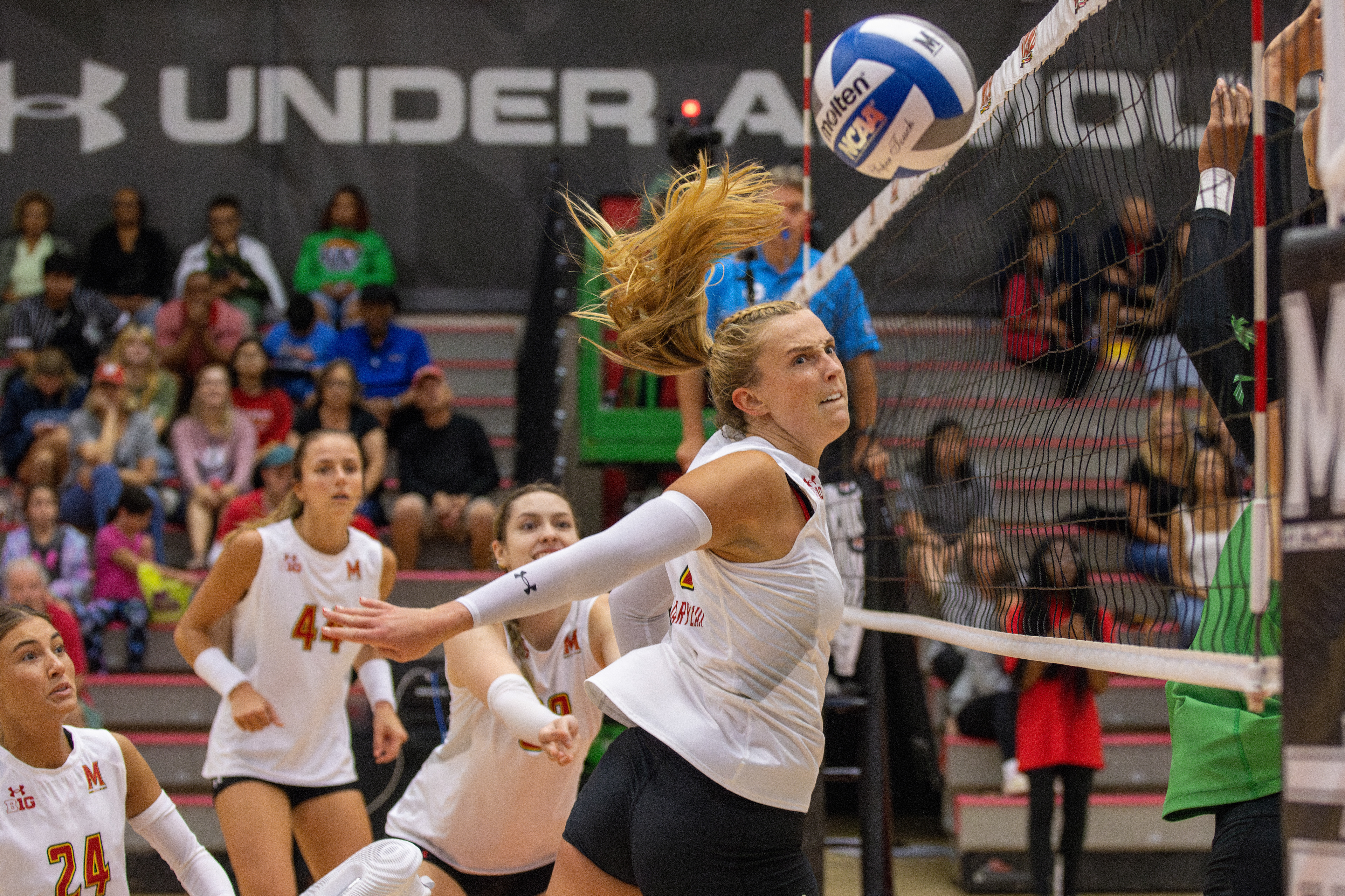 Maryland pin hitter Samantha Schnitta watches the ball during Maryland's 3-0 win over North Texas.