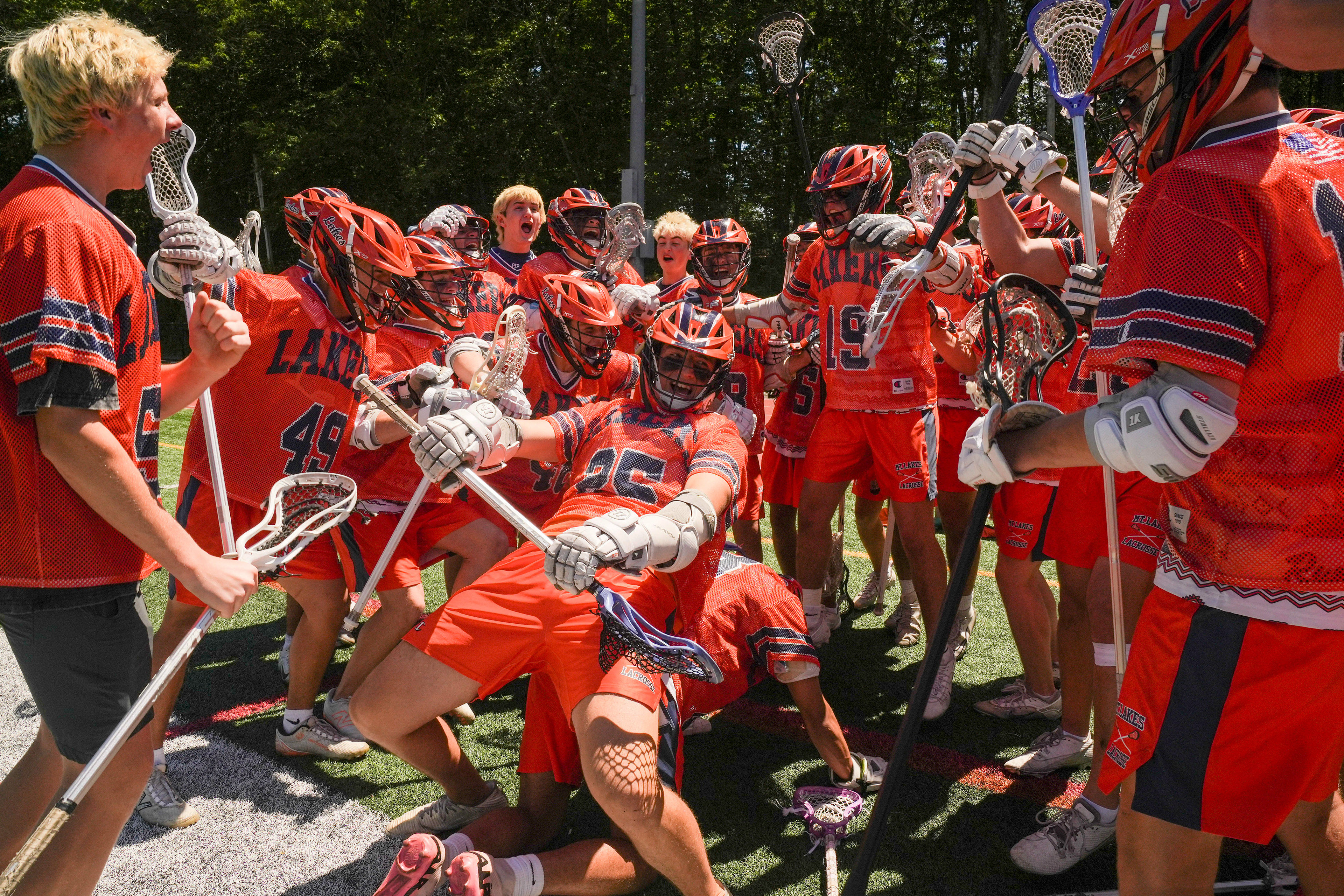 Mountain Lakes athletes celebrate a goal during the game on Jun 9, 2026 at Wilkins Field in Mountain Lakes, NJ, US.